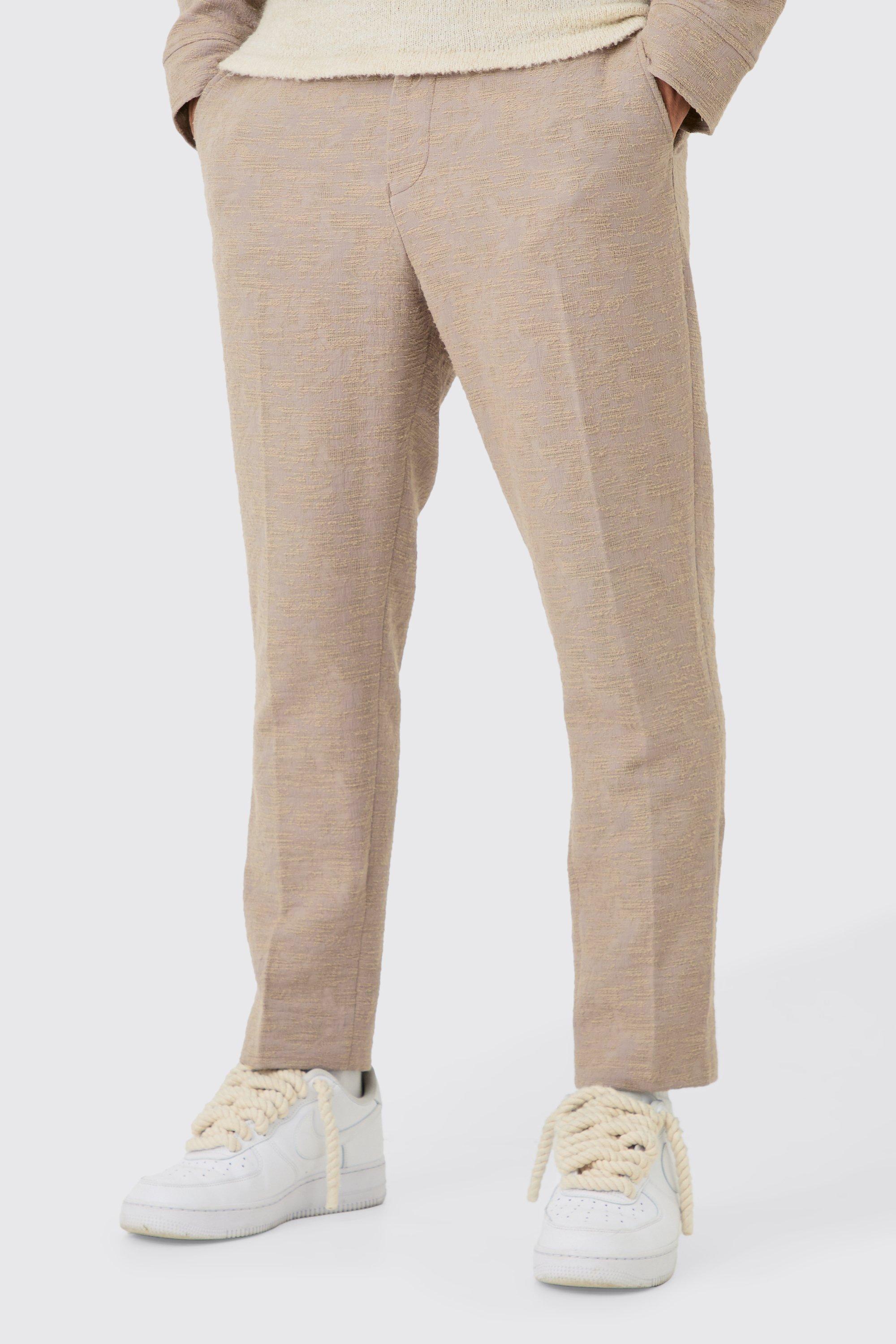 Image of Pantaloni affusolati Smart in jacquard di cotone con trama, Beige