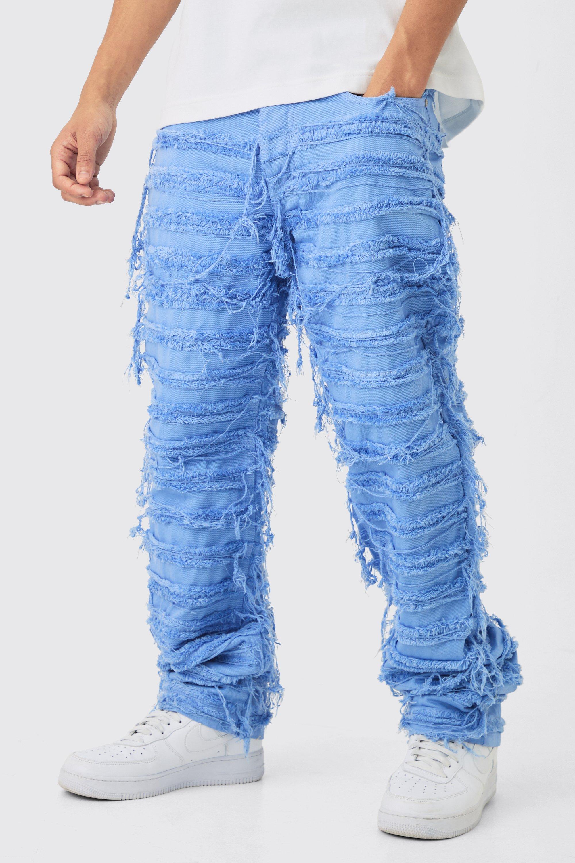 Image of Relaxed Rigid Hyper Distressed Overdye Denim Jean In Blue, Azzurro