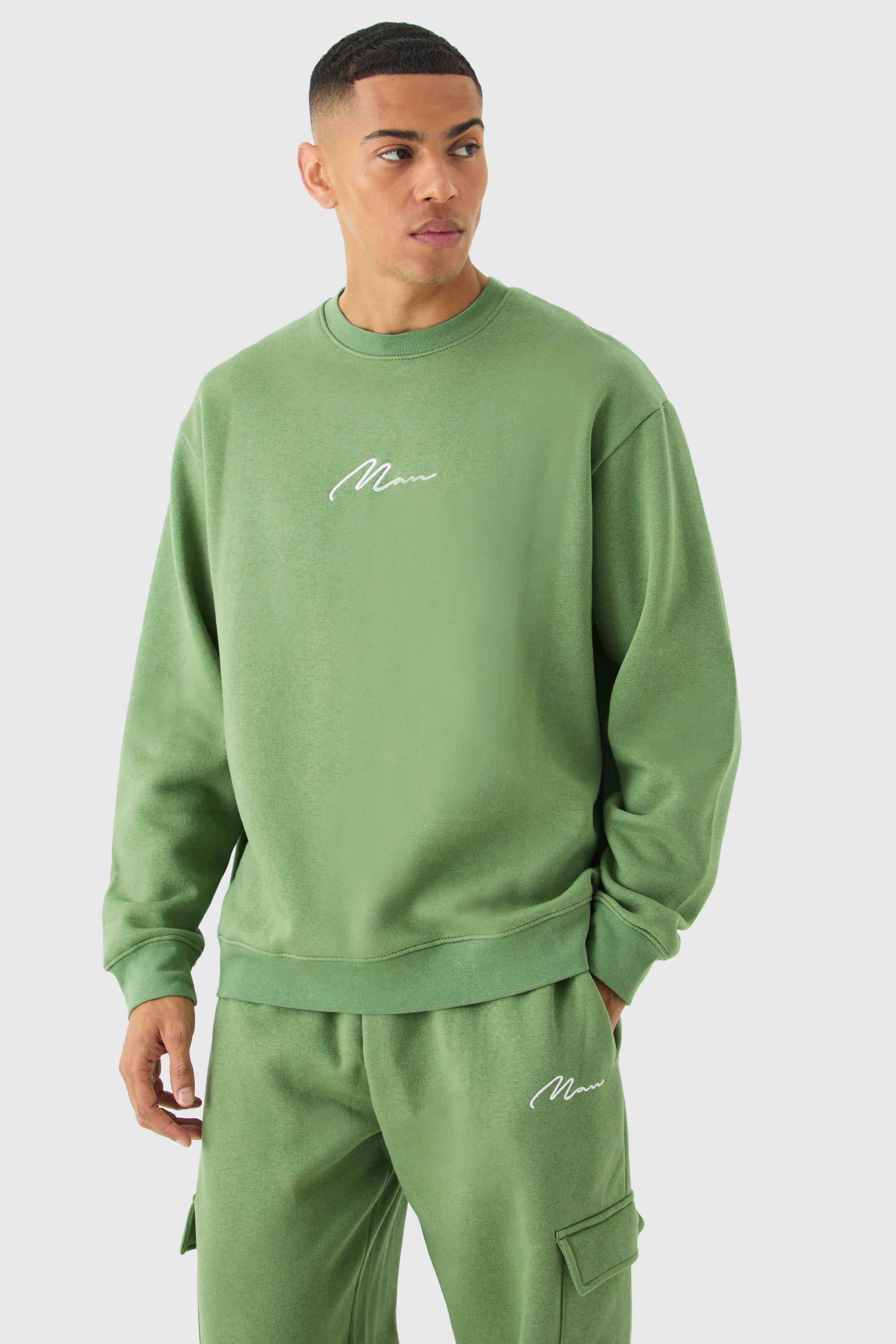 Mens Green Man Signature Oversized Sweatshirt Cargo Tracksuit, Green