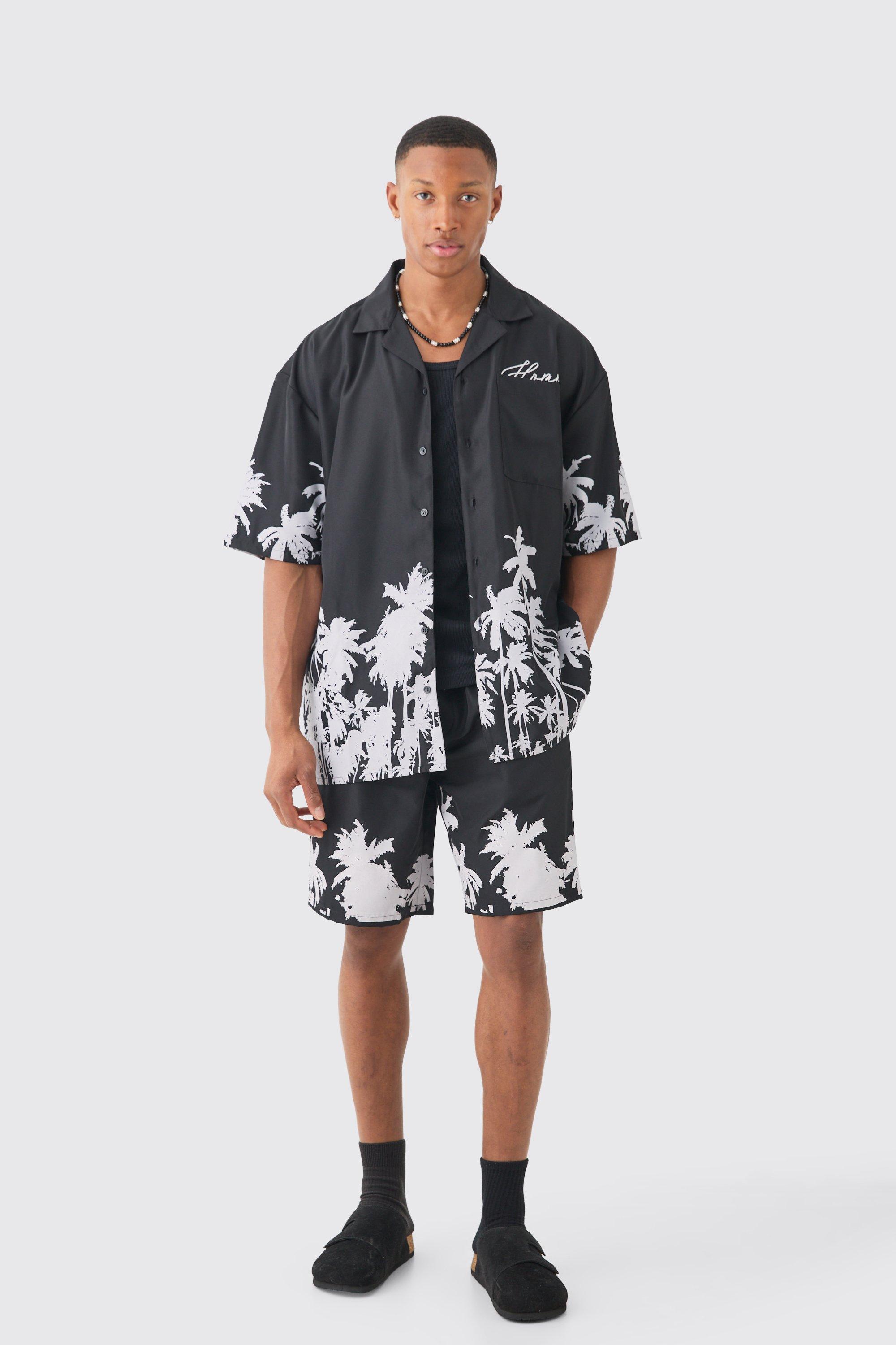 Image of Soft Twill Palm Hem Oversized Boxy Shirt & Short, Nero
