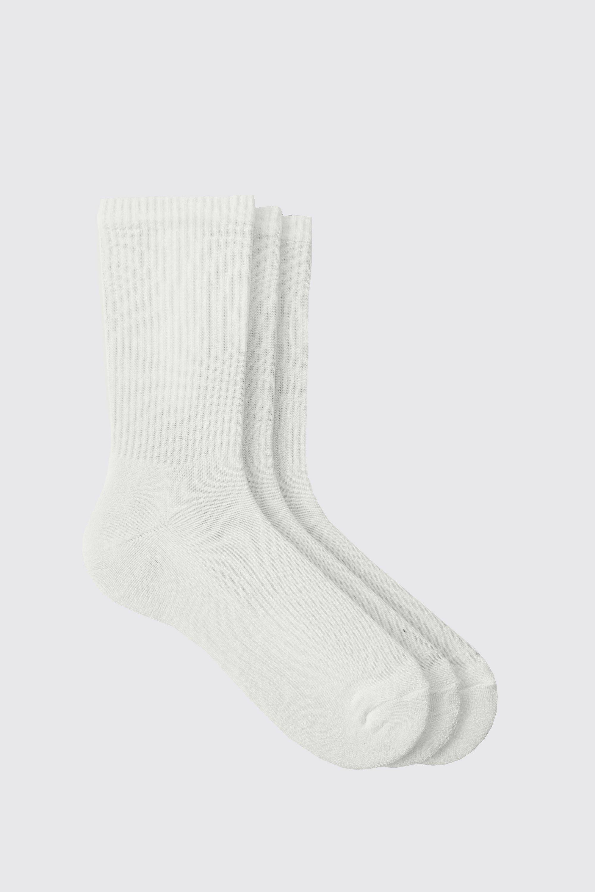 Mens White 3 Pack Plain Sport Socks, White