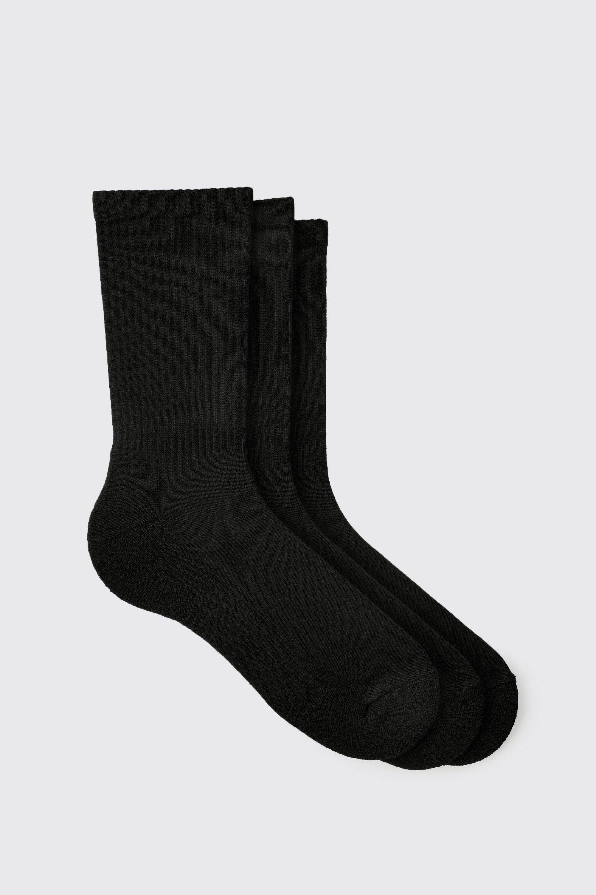 men's 3 pack plain sport socks - black - one size, black