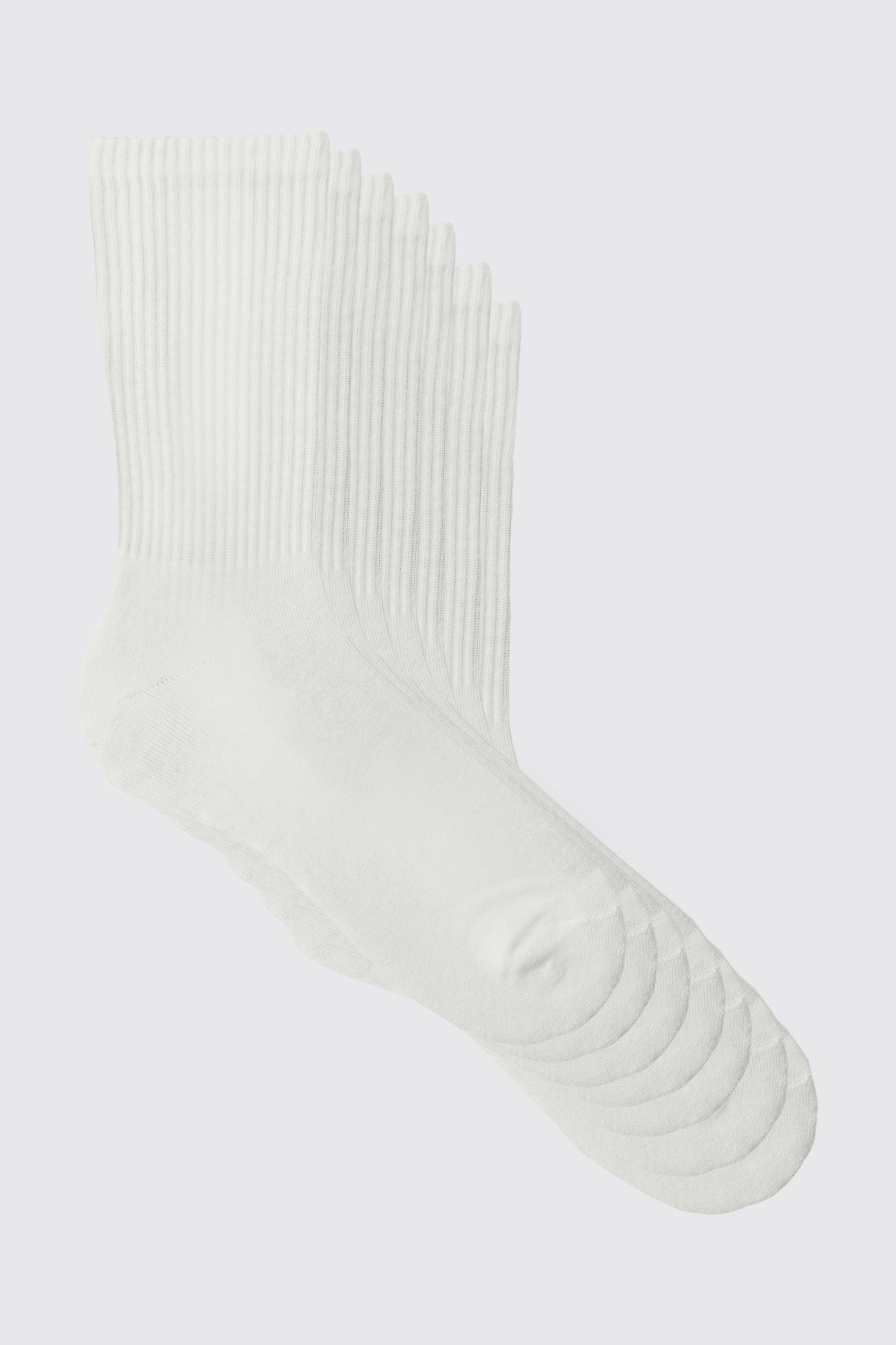 Mens White 7 Pack Plain Sport Socks, White