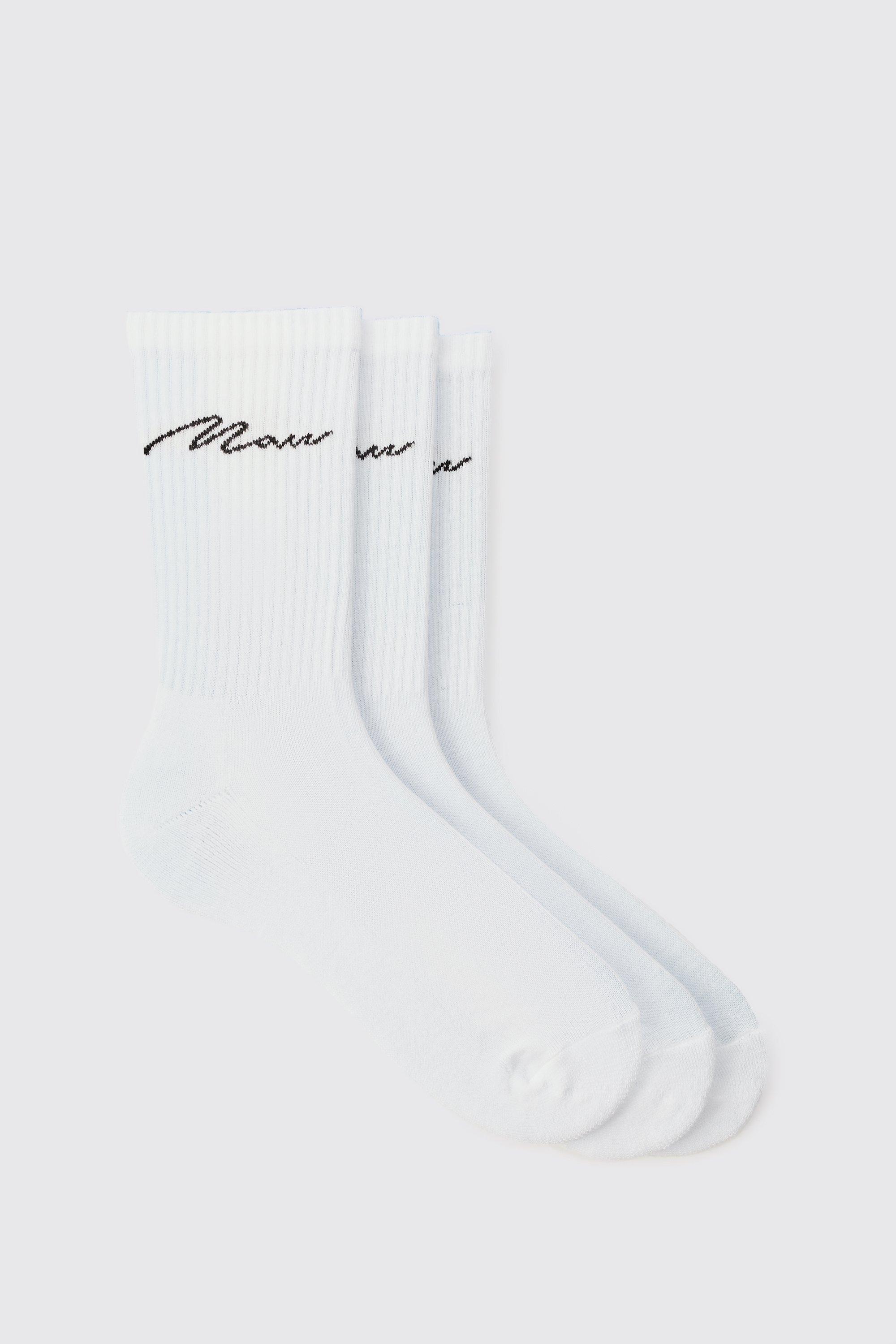 Mens White 3 Pack Man Signature Sport Socks, White