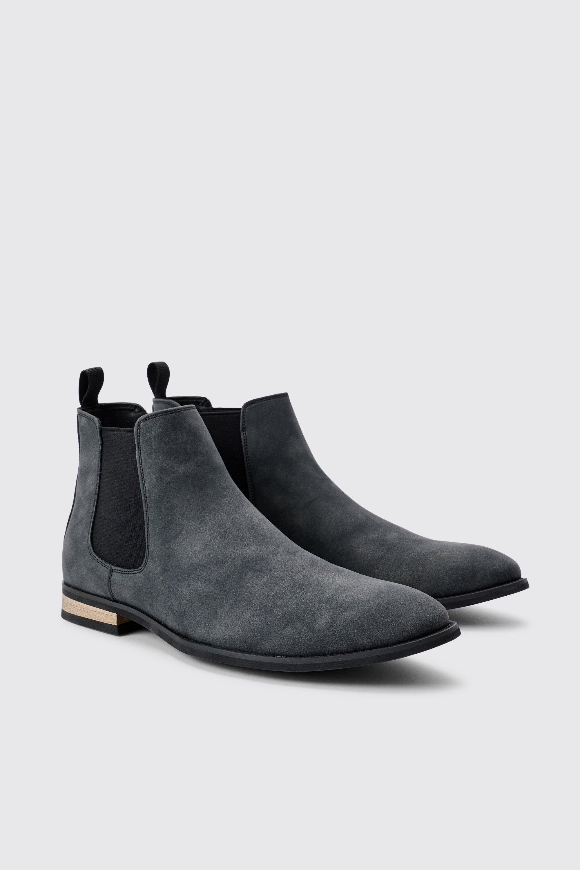 Mens Faux Suede Chelsea Boot In Black, Black