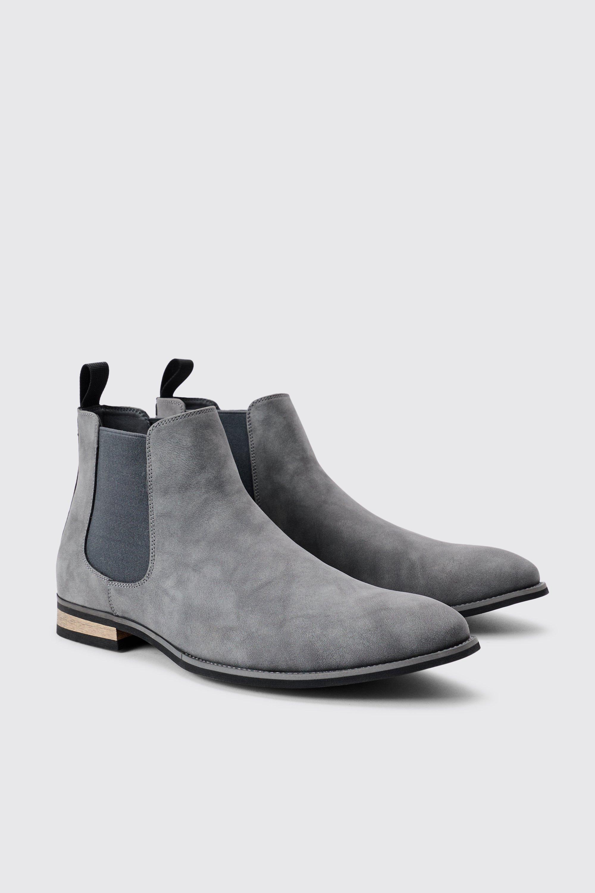 Mens Faux Suede Chelsea Boot In Grey, Grey