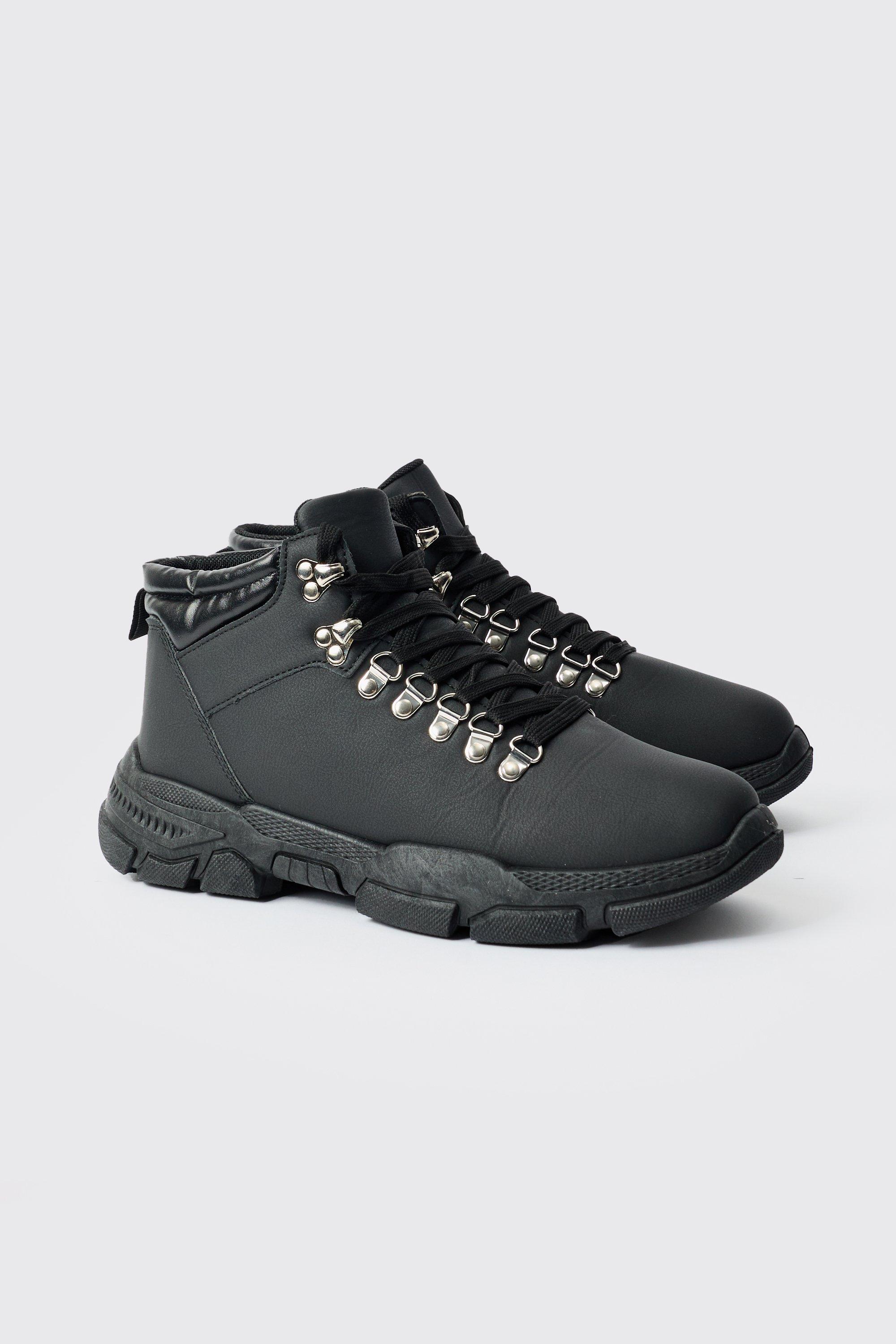 Mens Chunky Sole Worker Boot In Black, Black