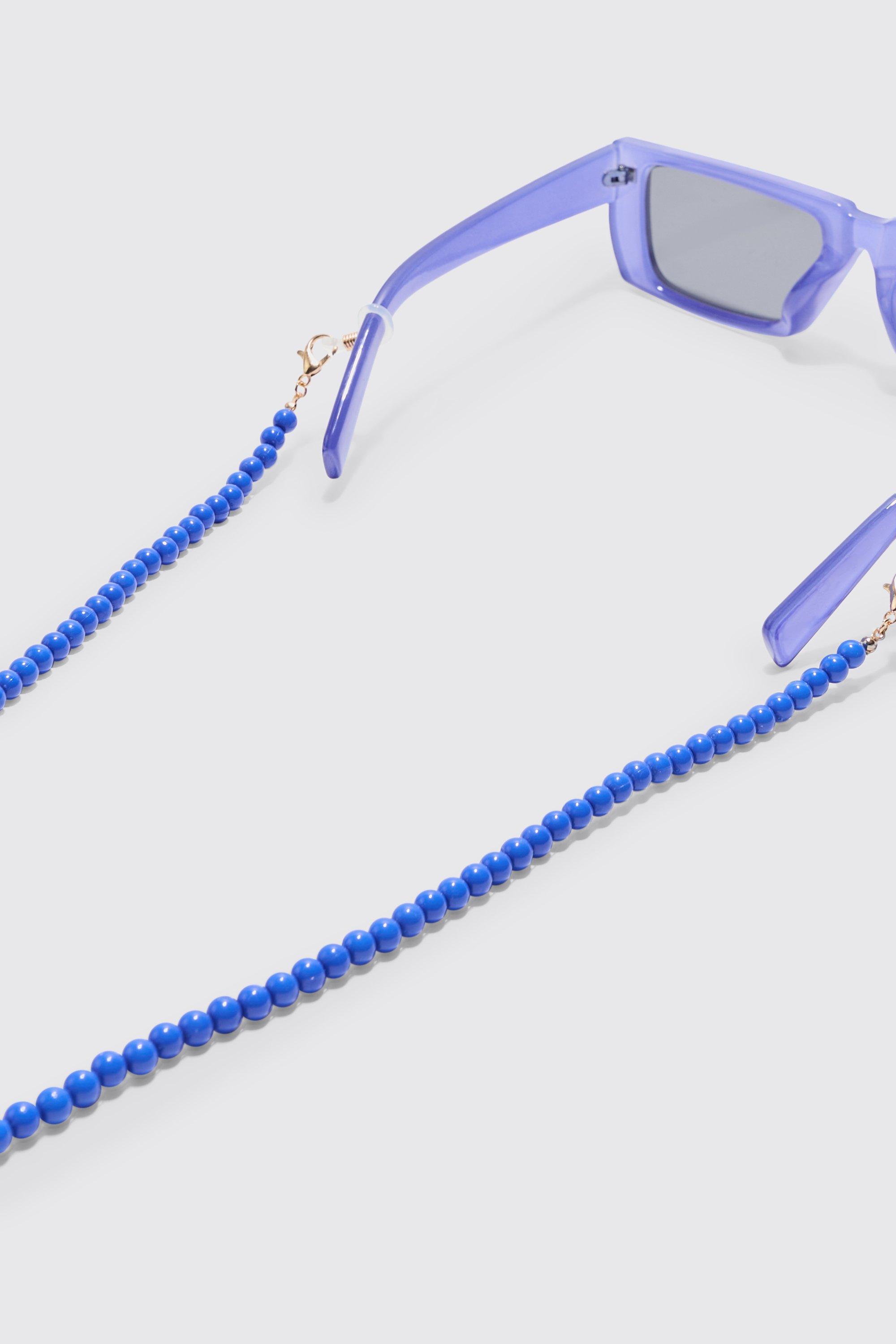 Image of Occhiali da sole a catena color cobalto con perline, Azzurro