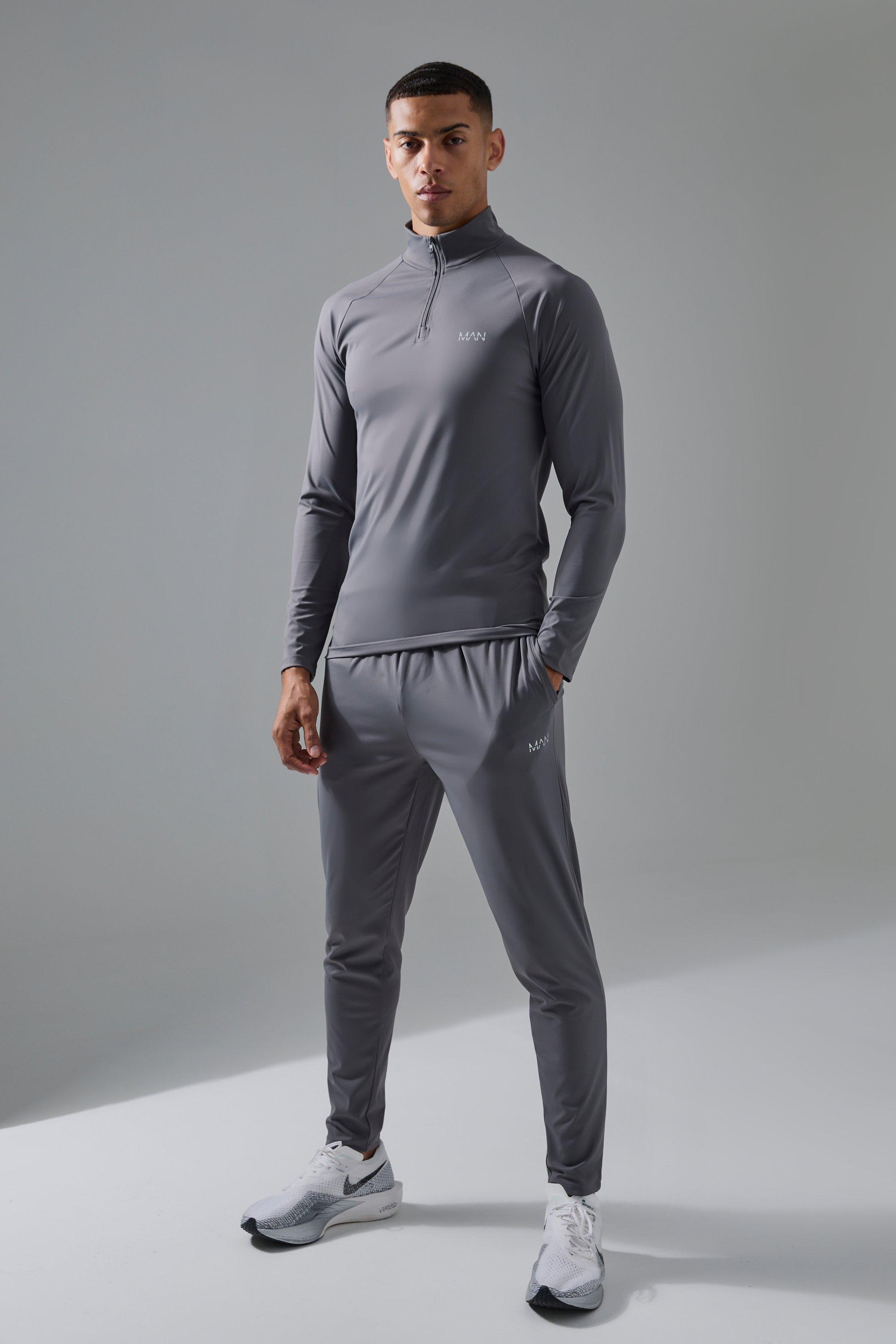 Tuta sportiva Man Active Gym con zip corta, Grigio