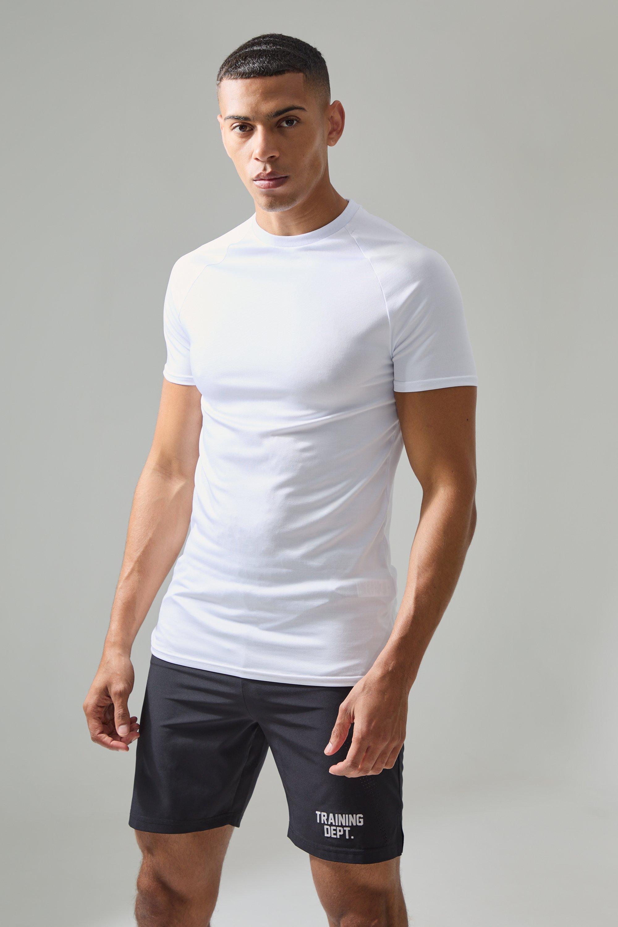 Mens White Man Active Lightweight Essentials Gym Muscle Fit Raglan T-shirt, White