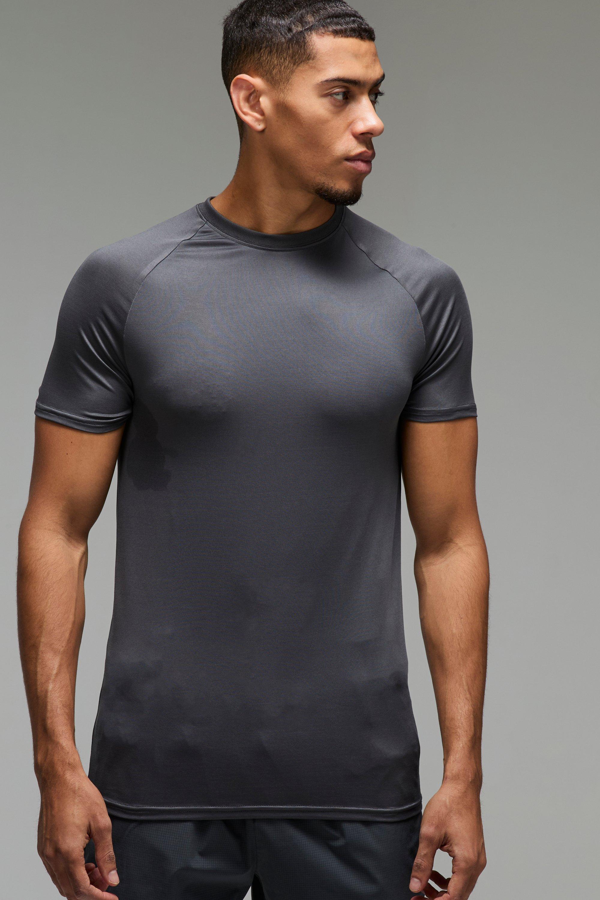 Mens Grey Man Active Lightweight Essentials Gym Muscle Fit Raglan T-shirt, Grey