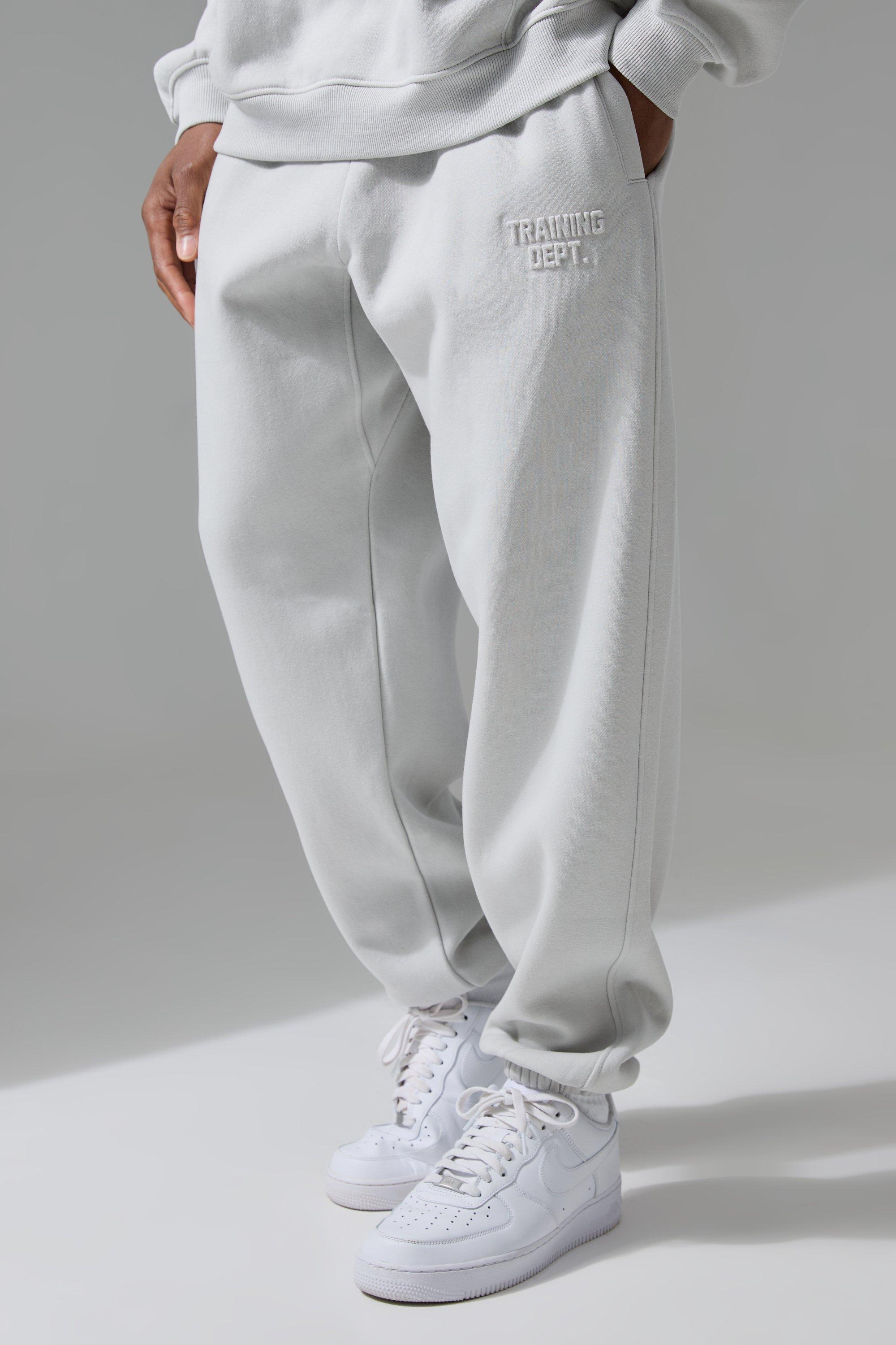 Mens Grey Man Active Training Dept Oversized Embossed Jogger, Grey