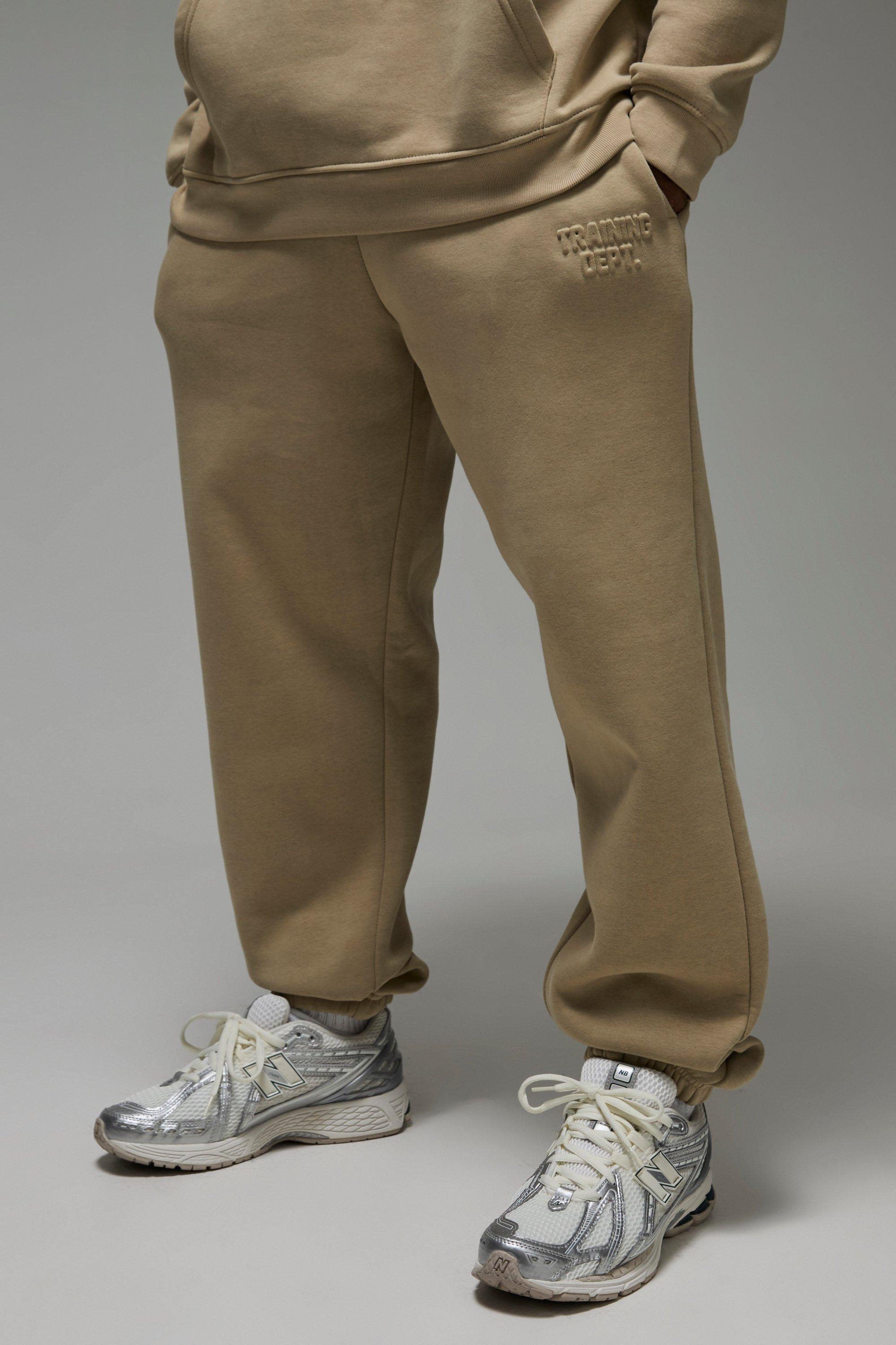 Mens Beige Training Dept Oversized Embossed Jogger, Beige