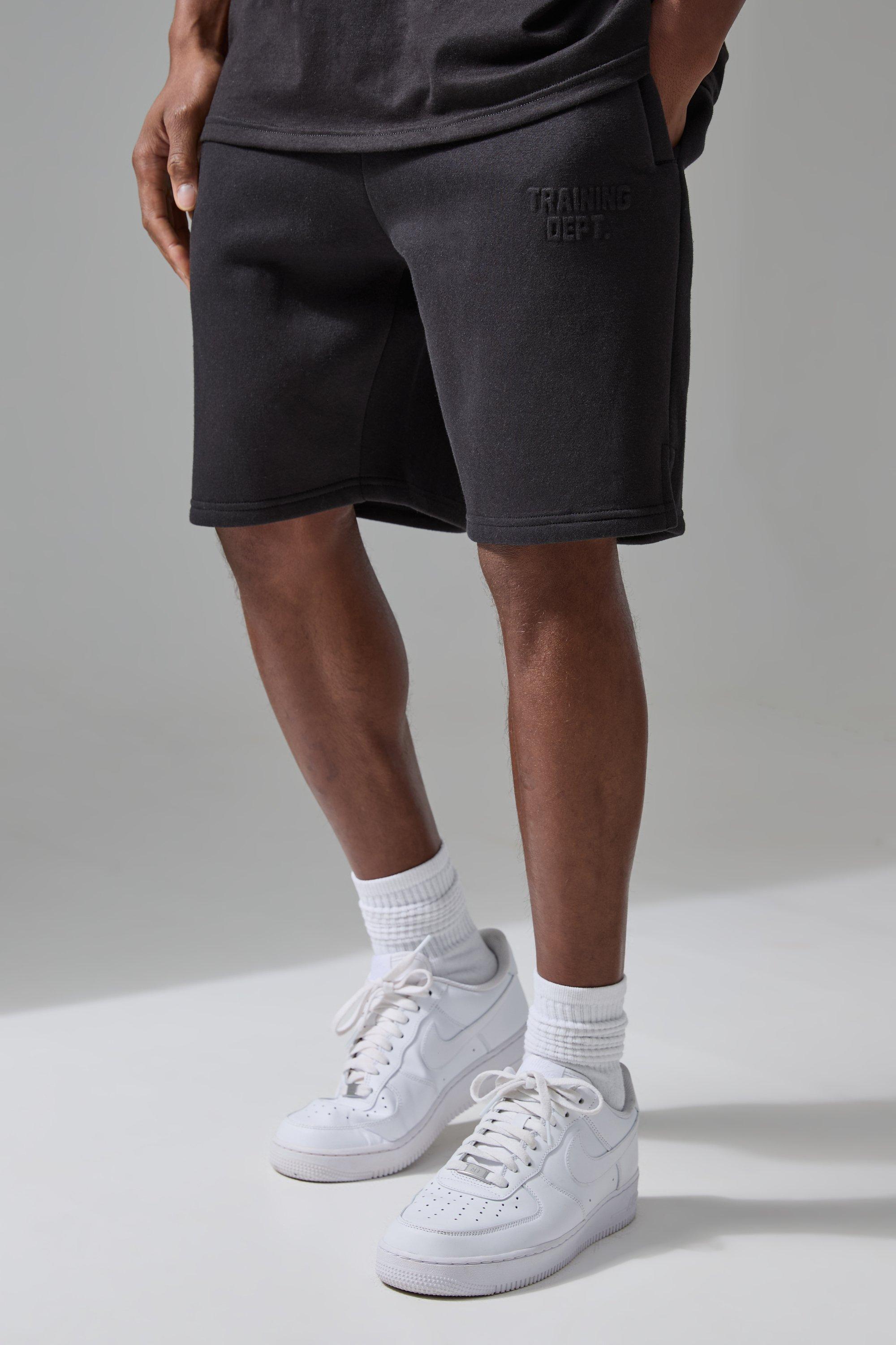 Mens Black Man Active Training Dept Oversized 7inch Embossed Short, Black