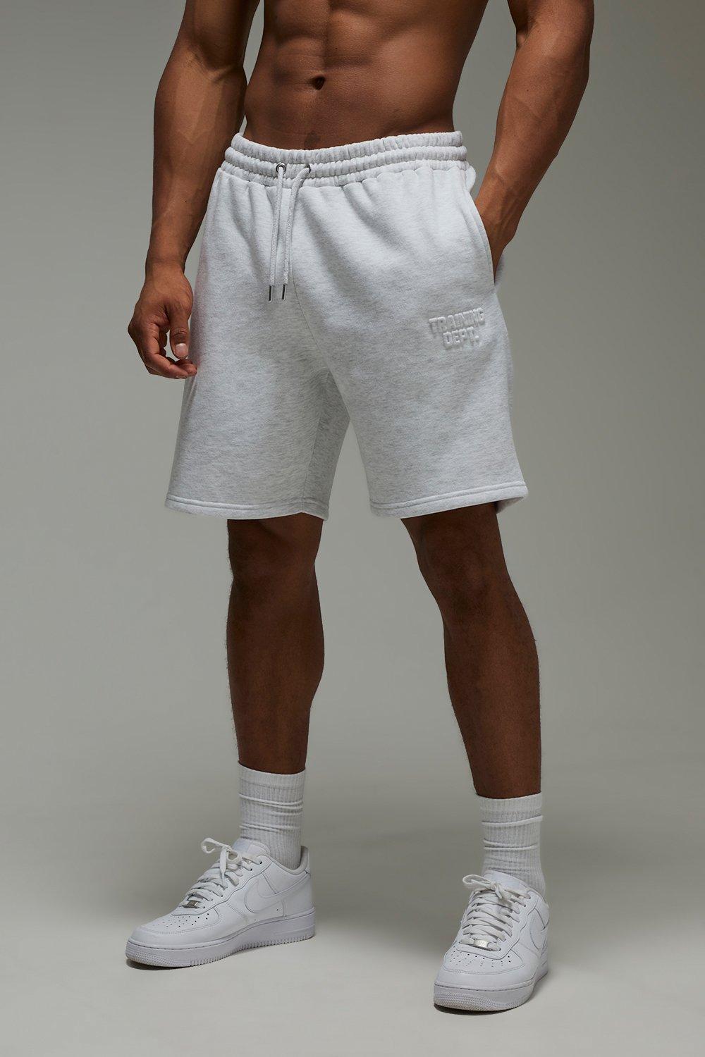 Mens Grey Man Active Training Dept Oversized 7inch Embossed Short, Grey