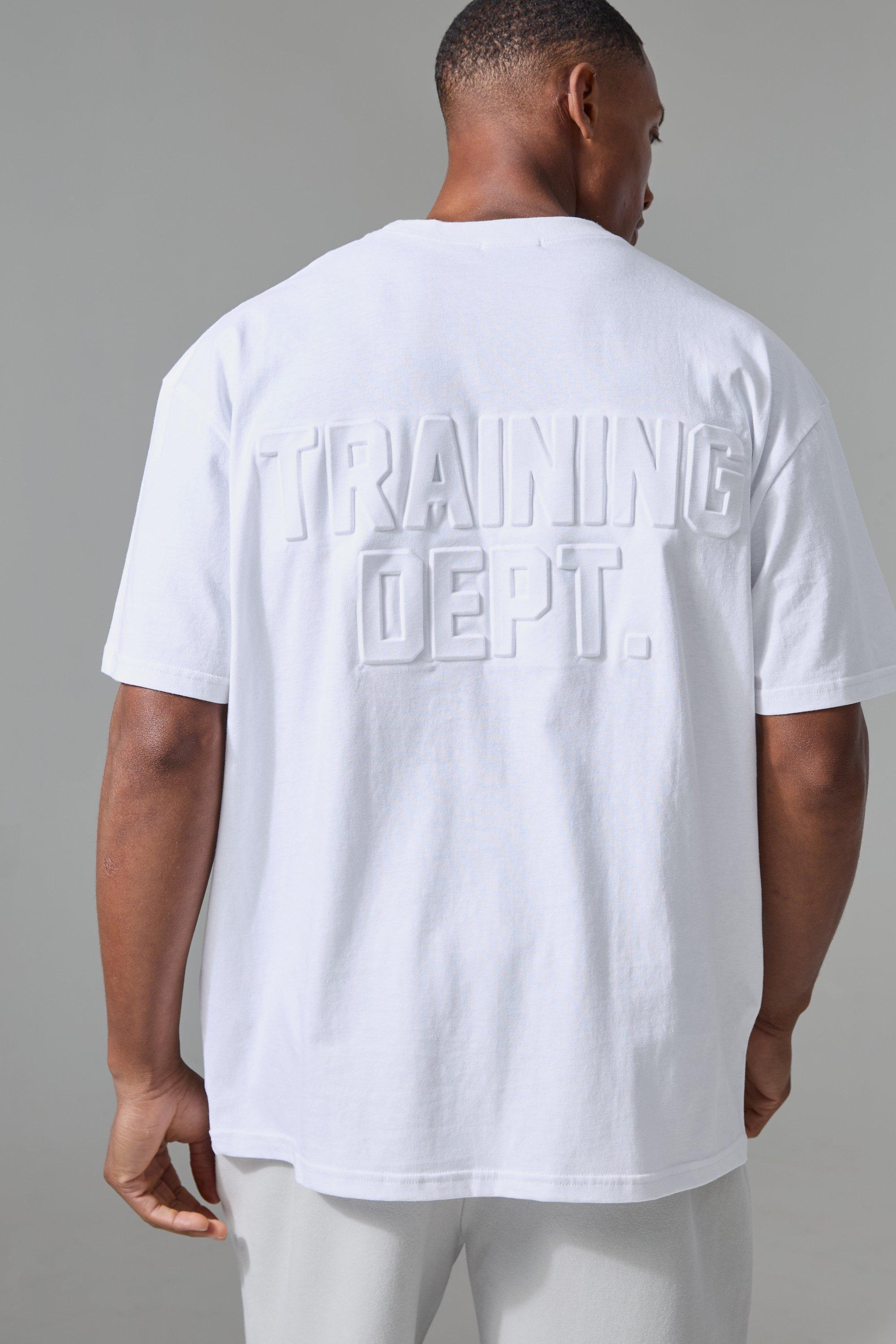 Mens White Man Active Training Dept Oversized Embossed T-shirt, White