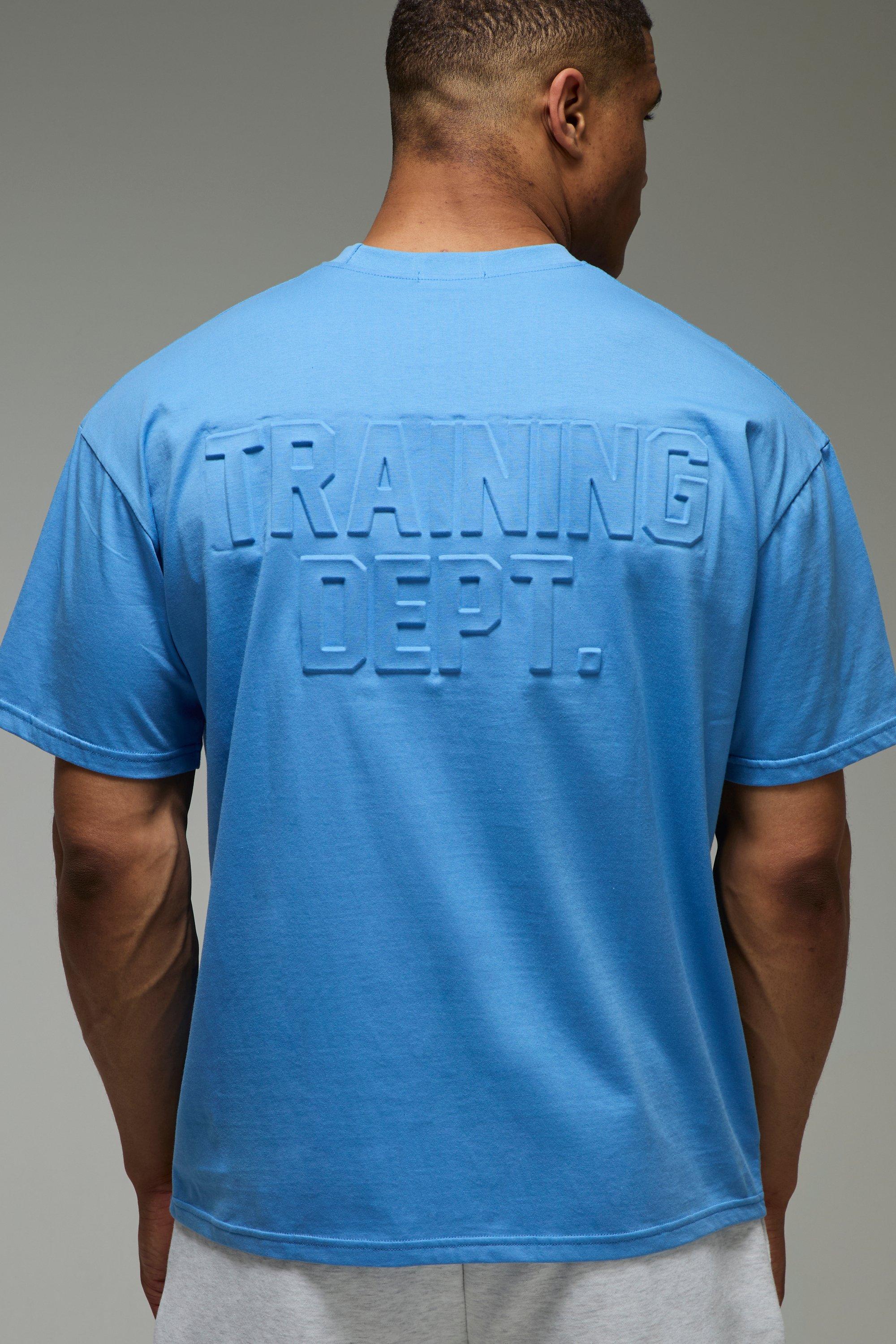 Mens Blue Man Active Training Dept Oversized Embossed T-shirt, Blue