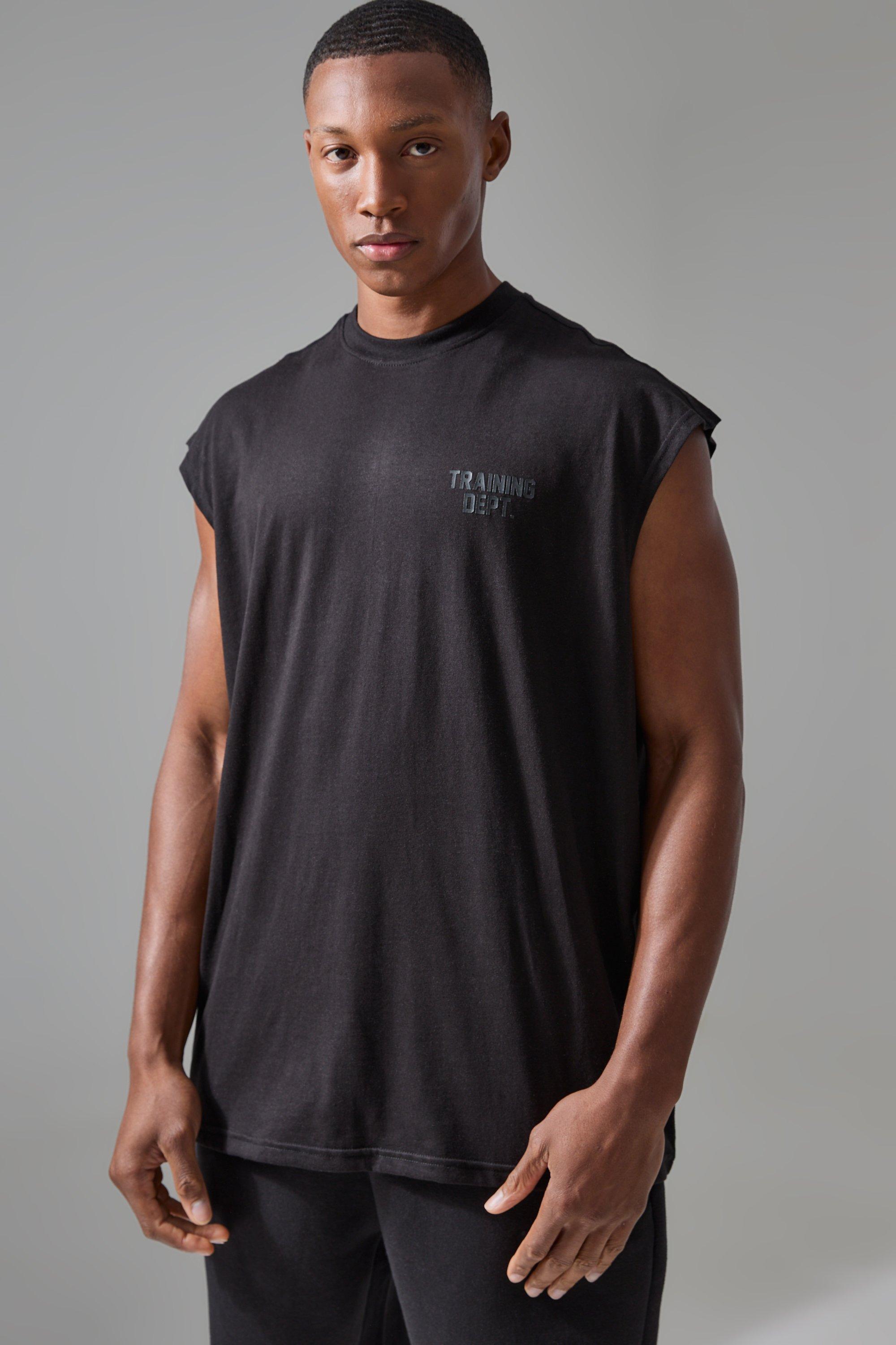 Mens Black Man Active Training Dept Oversized vest Top, Black