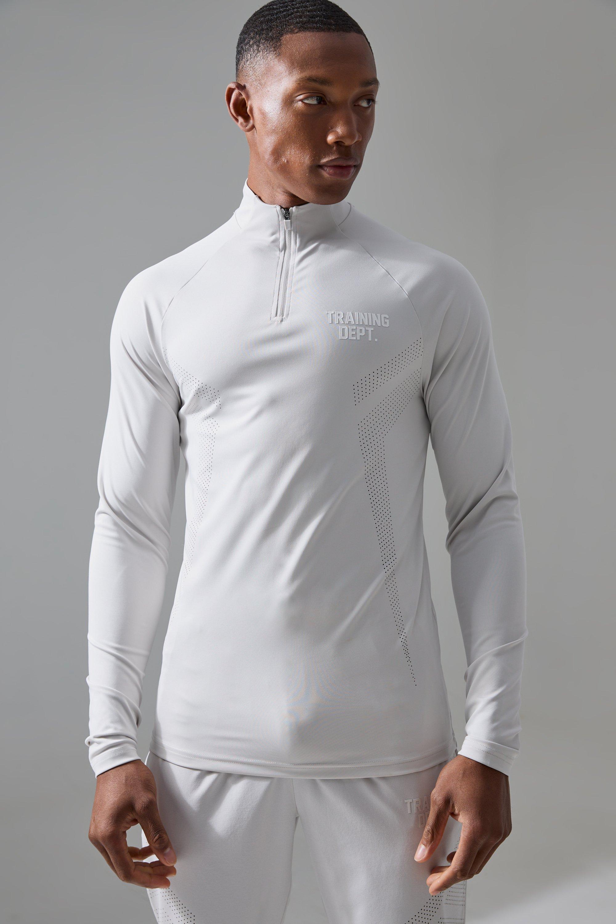 Image of Active Training Dept Muscle Fit Perforated Quarter Zip Top, Grigio