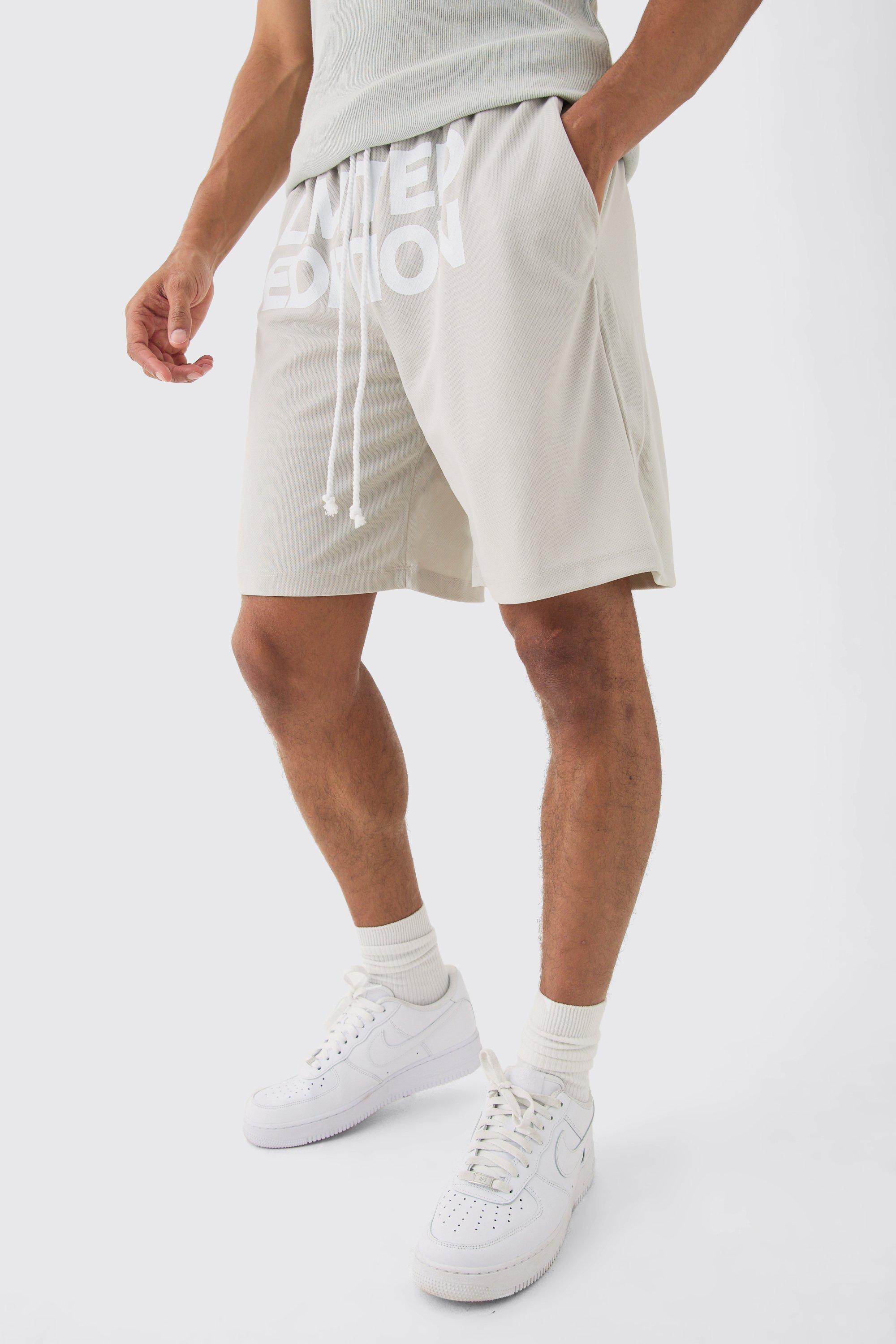 Image of Relaxed Mid Length Limited Edition Mesh Shorts, Grigio