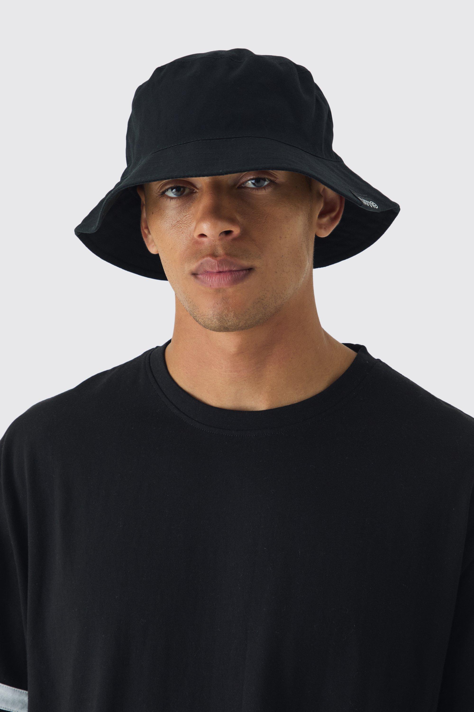 Mens Man Tab Basic Bucket Hat In Black, Black