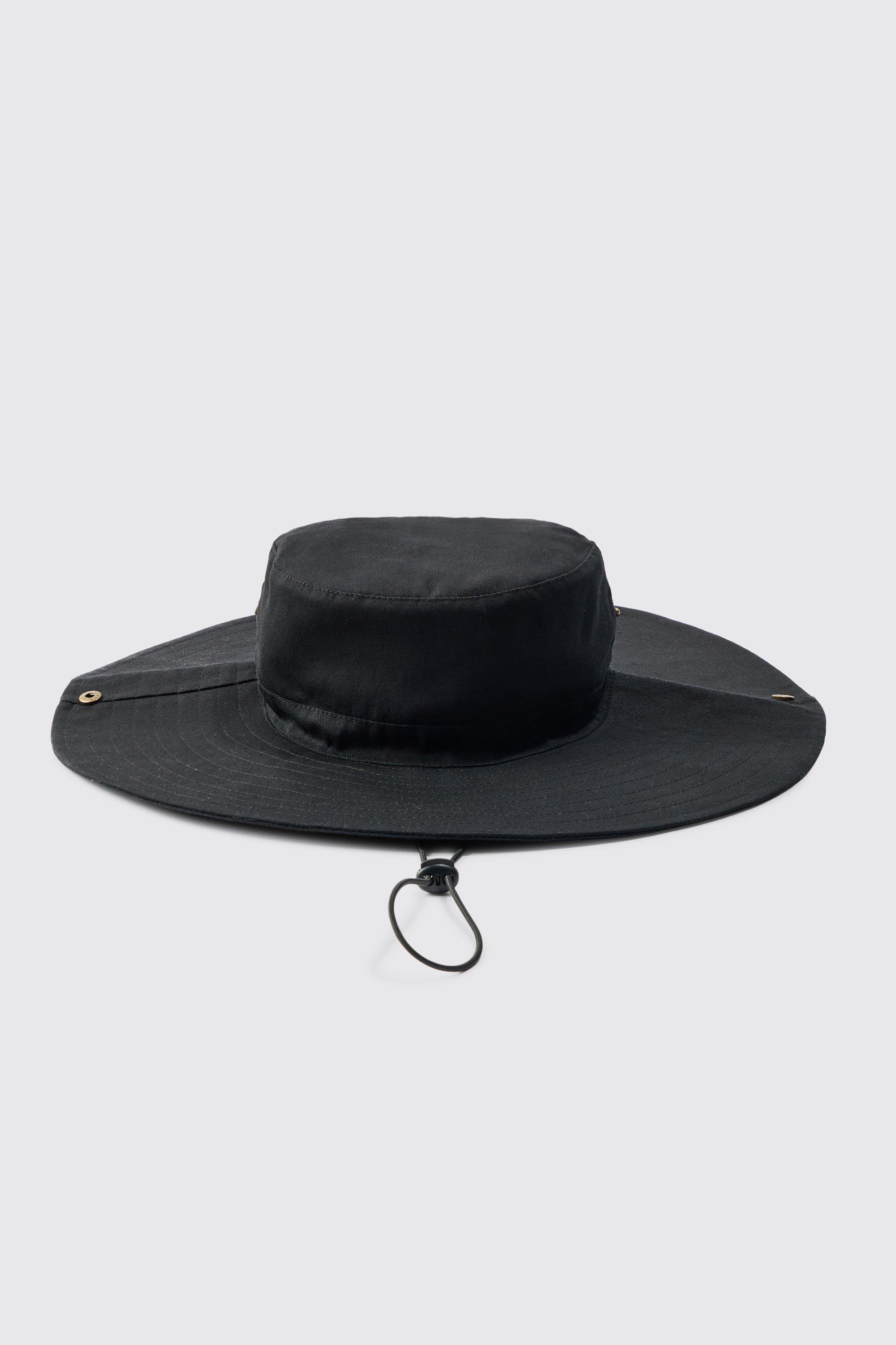 Mens BM Wide Brim Bucket Hat In Black, Black