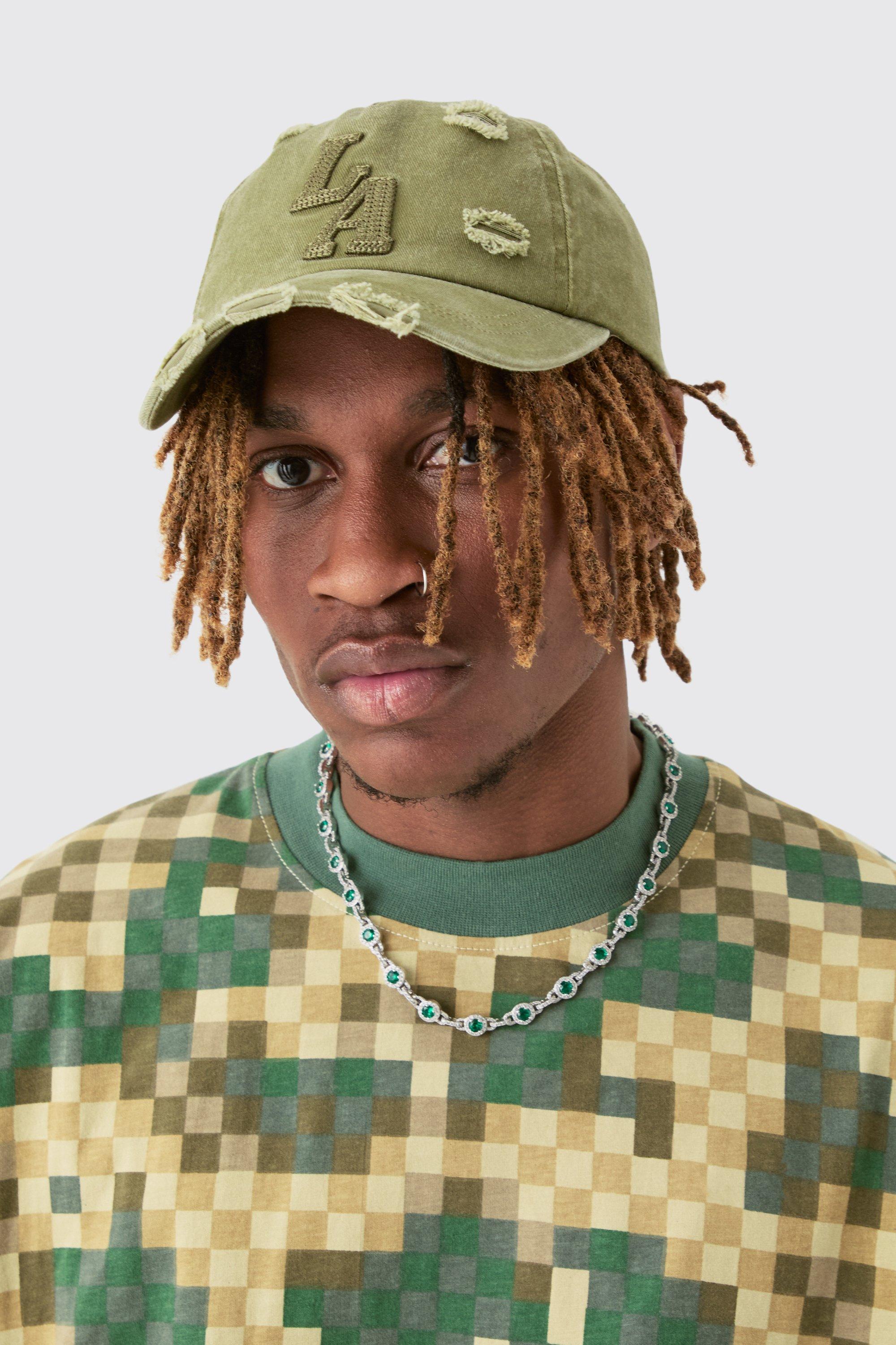 Mens Green Limited Edition Crochet Embroidered Cap In Khaki, Green