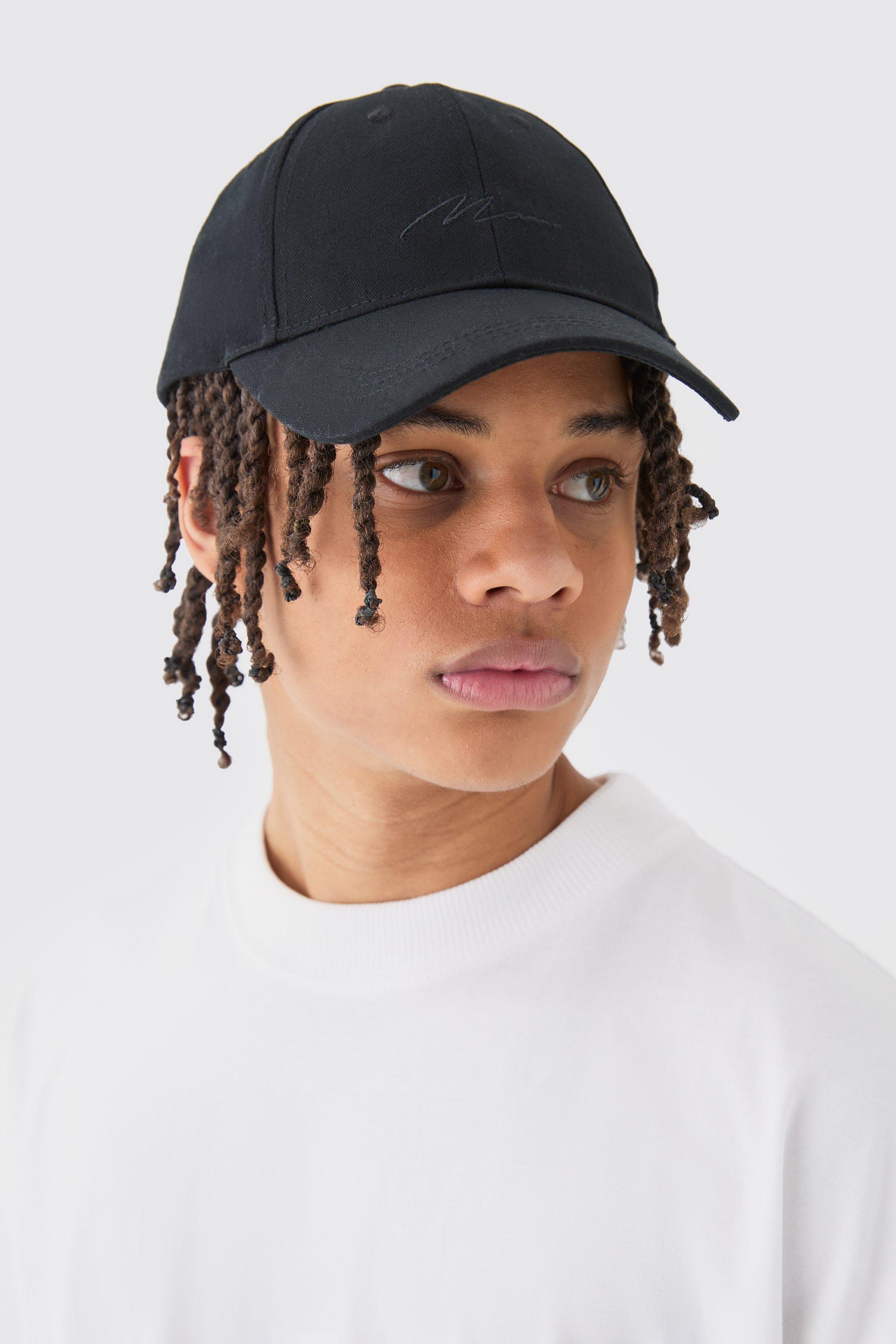 Mens Man Signature Basic Baseball Cap In Black, Black