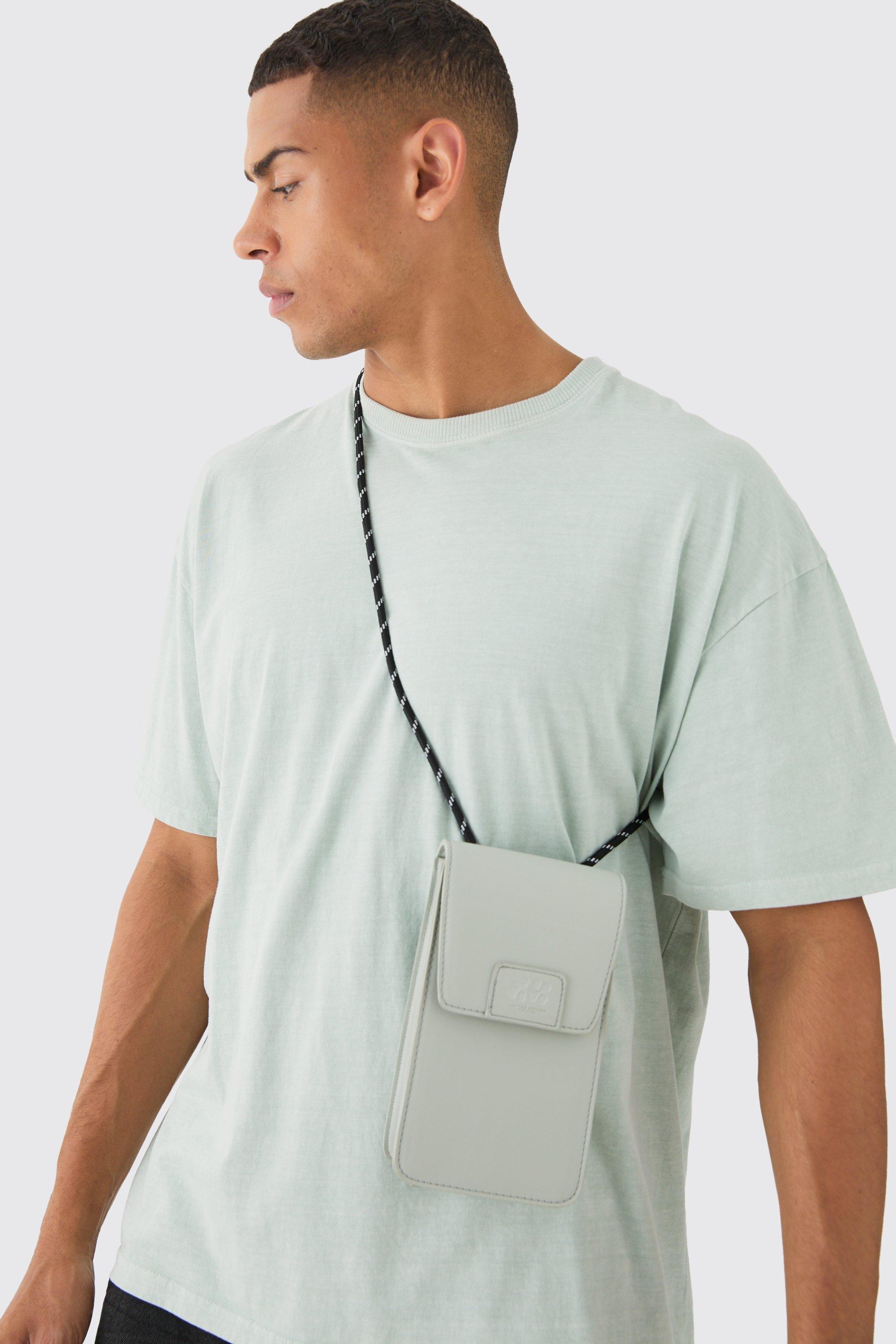 Image of Pu Man Tab Phone Bag In Light Grey, Grigio