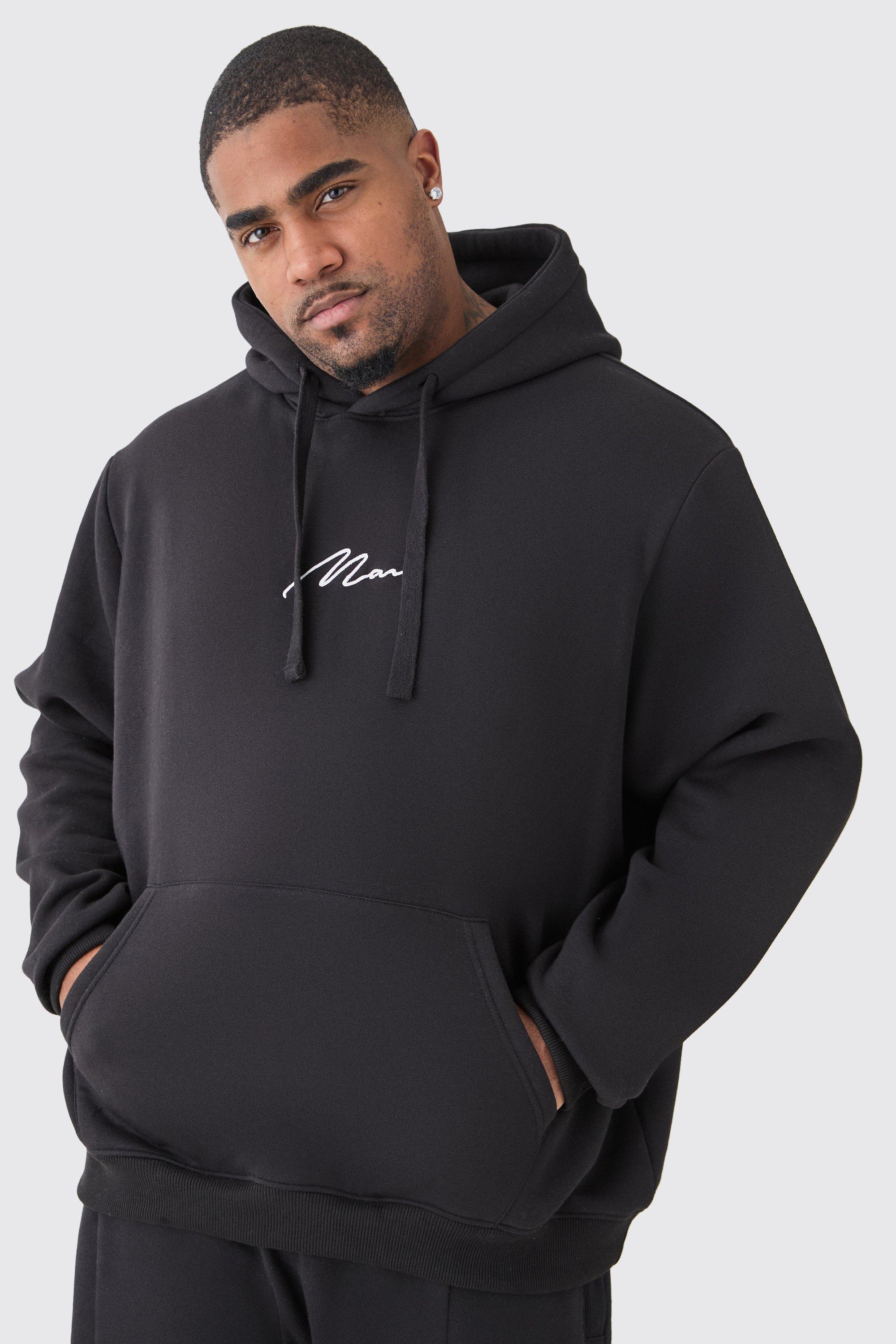 Image of Plus Basic Man Signature Zip Through Hoodie In Black, Nero