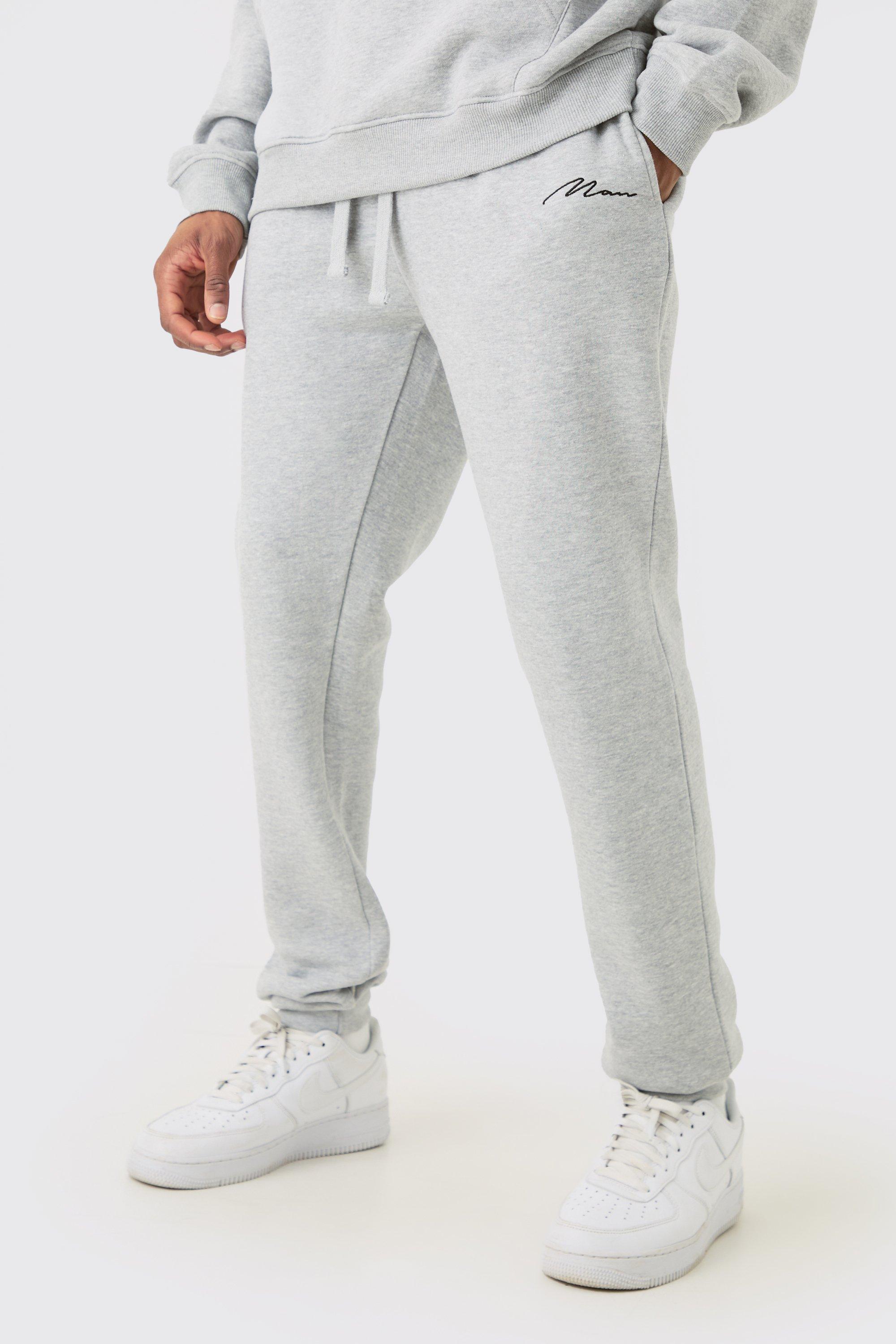 Pantaloni tuta Tall Skinny Fit grigi in mélange con firma Man, Grigio