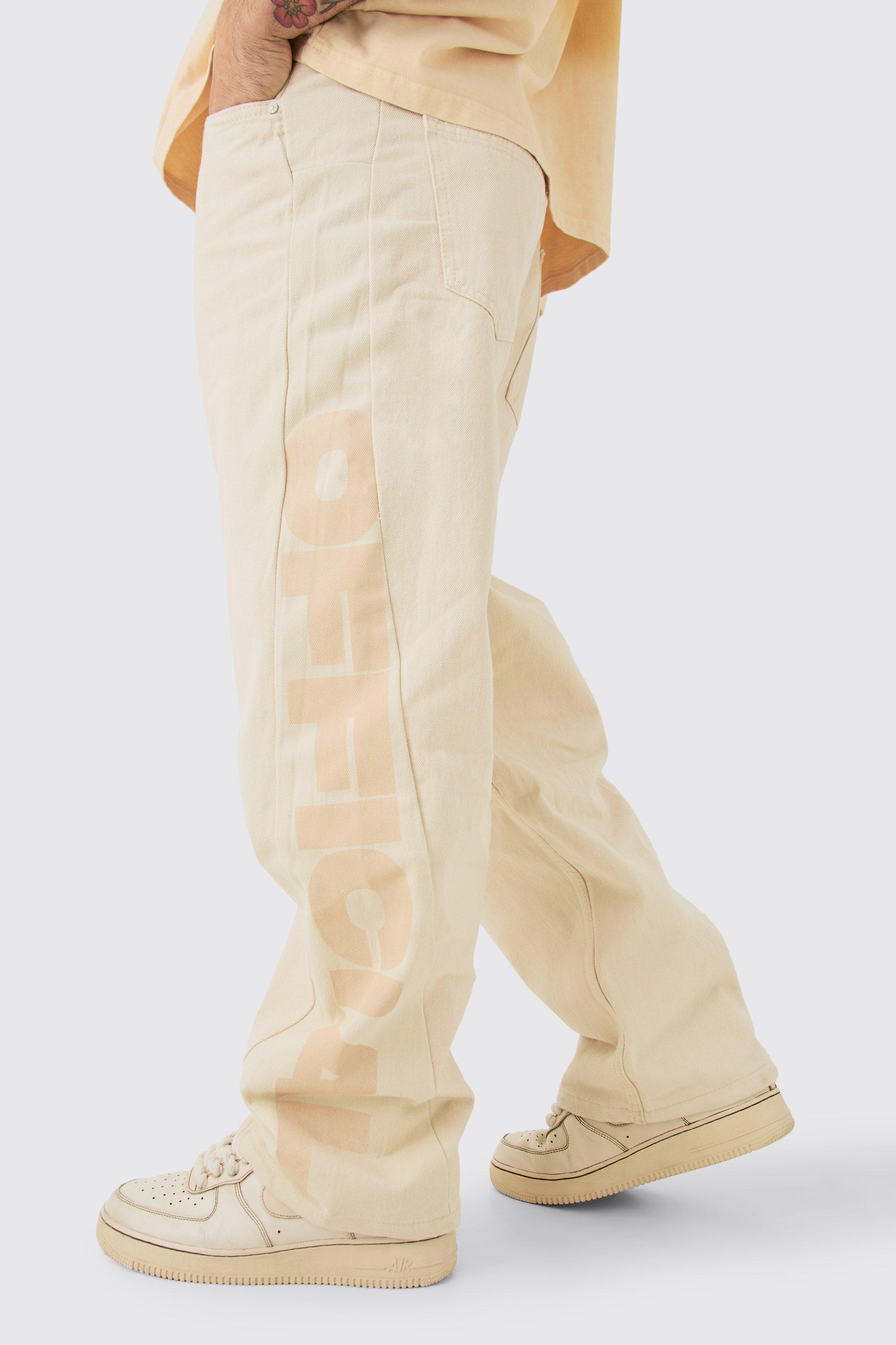 Mens Beige Baggy Official Cut & Sew Panel Trouser, Beige