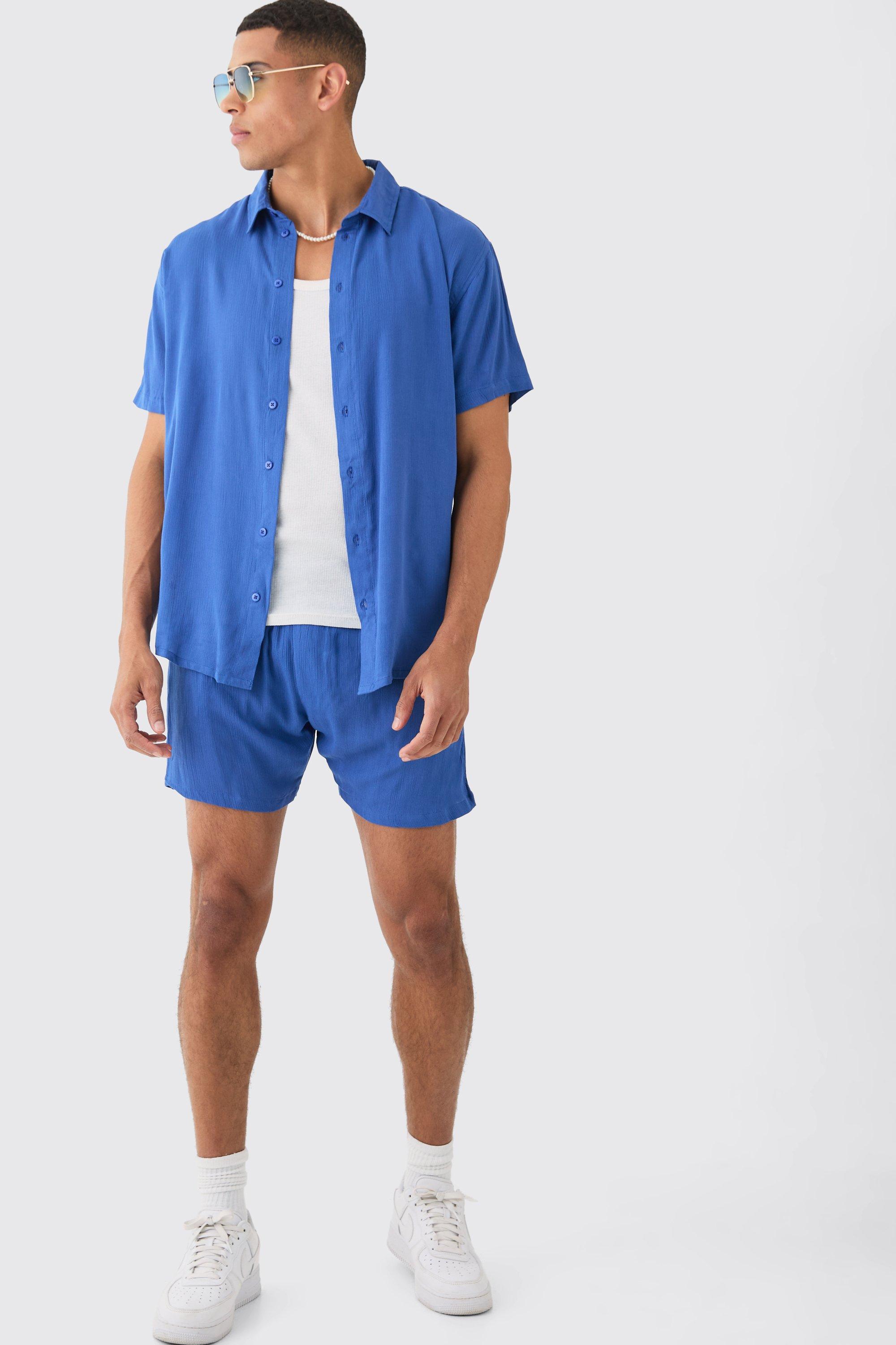 Image of Oversized Short Sleeve Cheese Cloth Shirt And Short Set, Azzurro