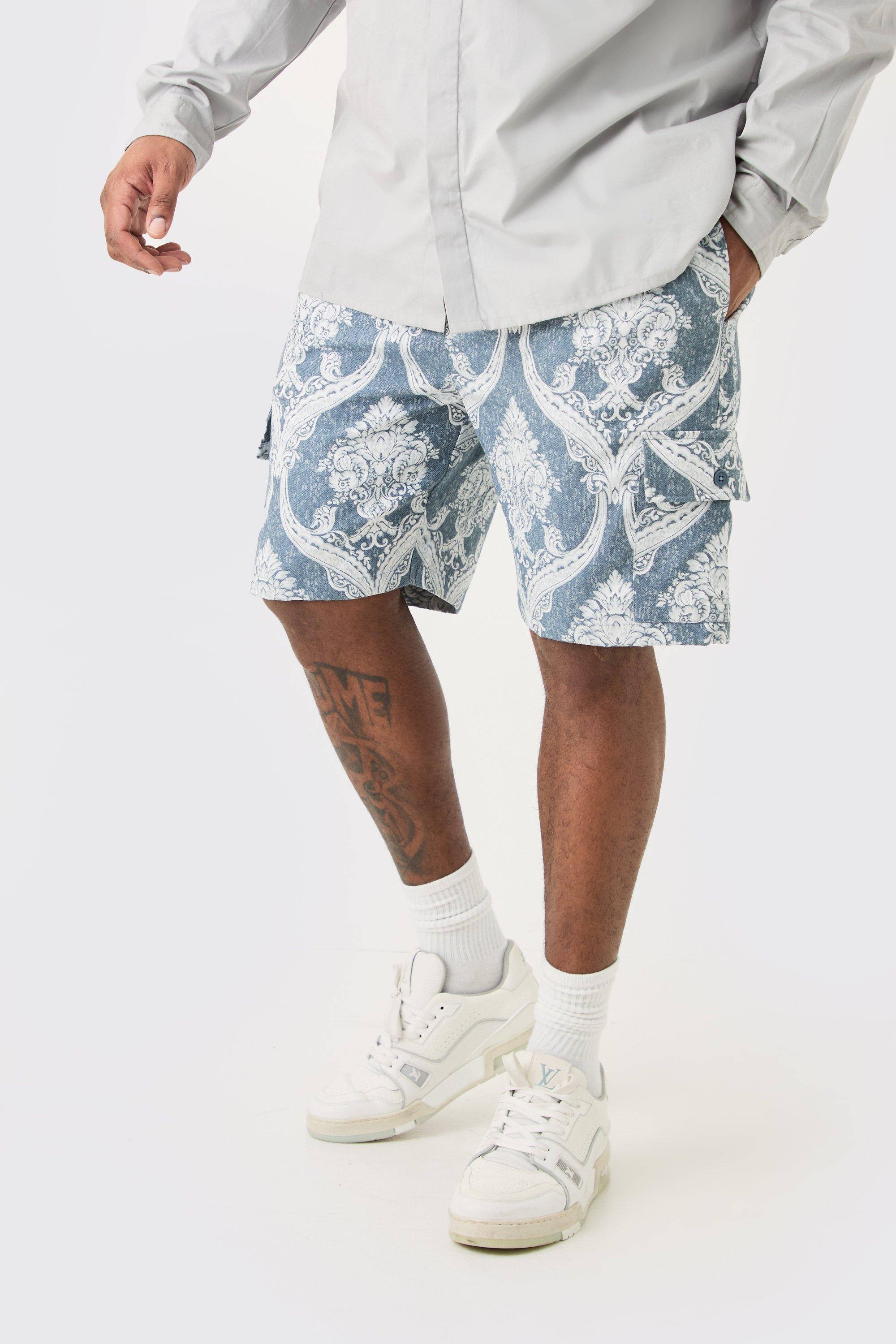 Mens Blue Plus Textured Tapestry Cargo Short, Blue