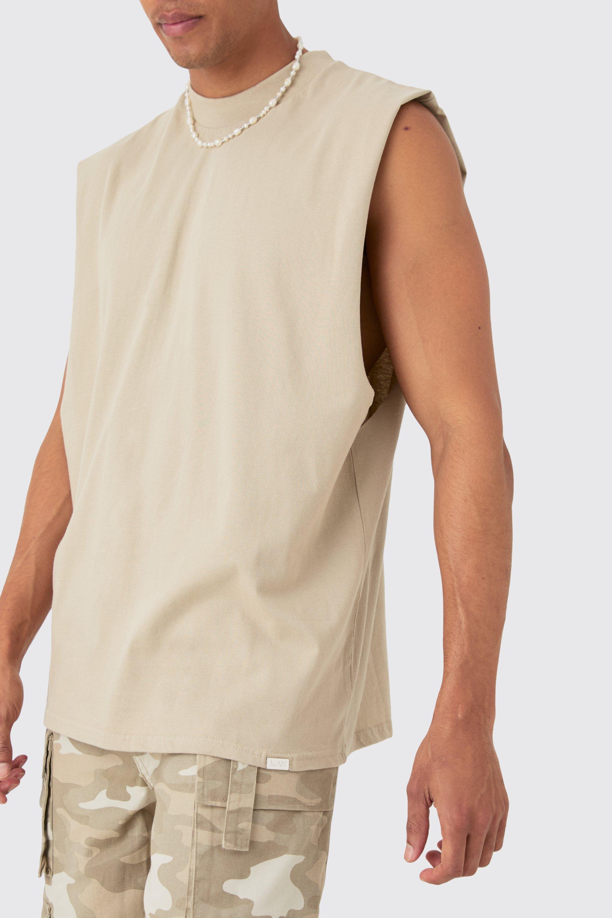 Image of Drop Armhole Extended Neck Heavy Tank, Beige