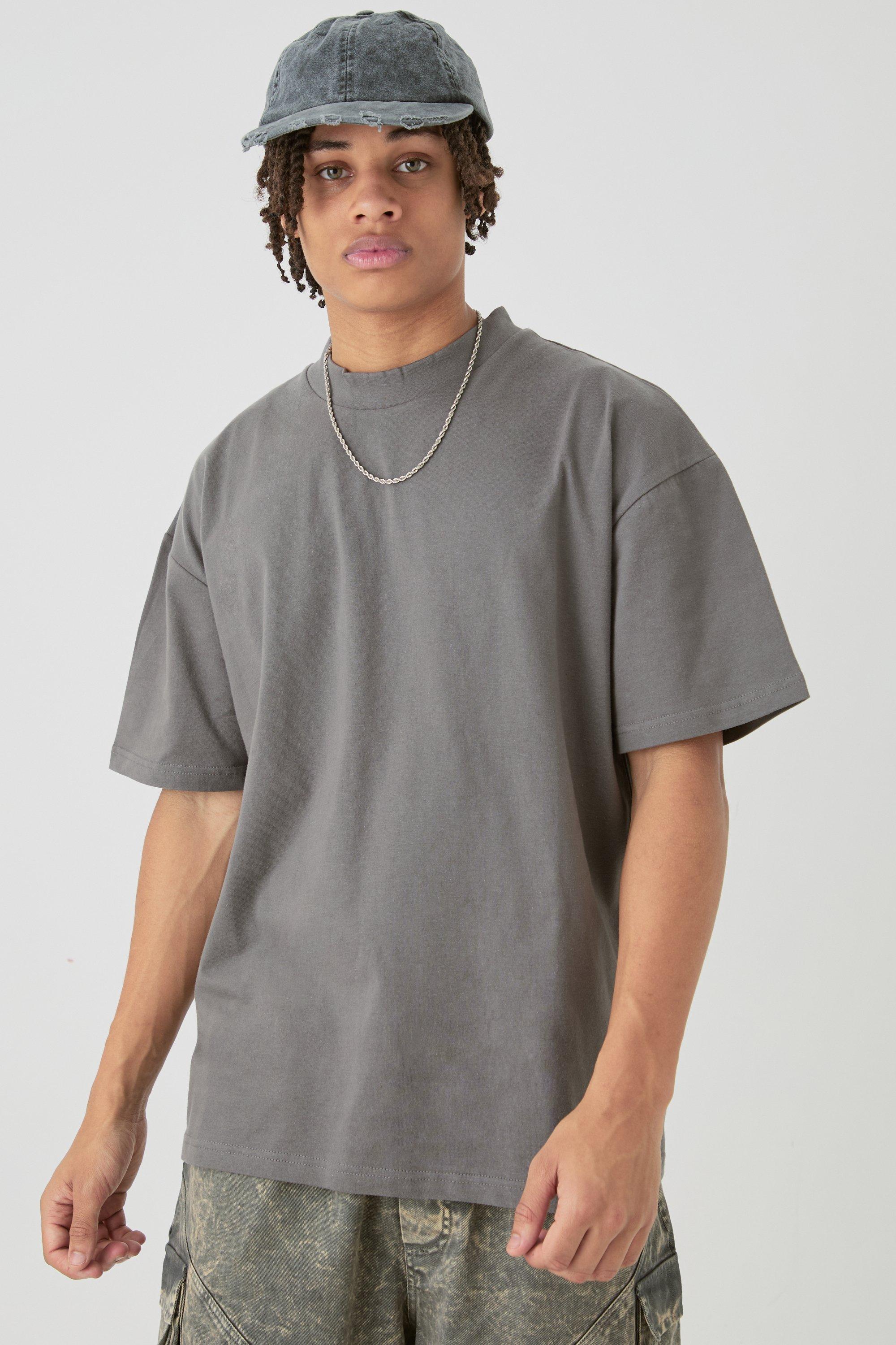 Image of Oversized Extended Neck Heavy T-shirt, Grigio