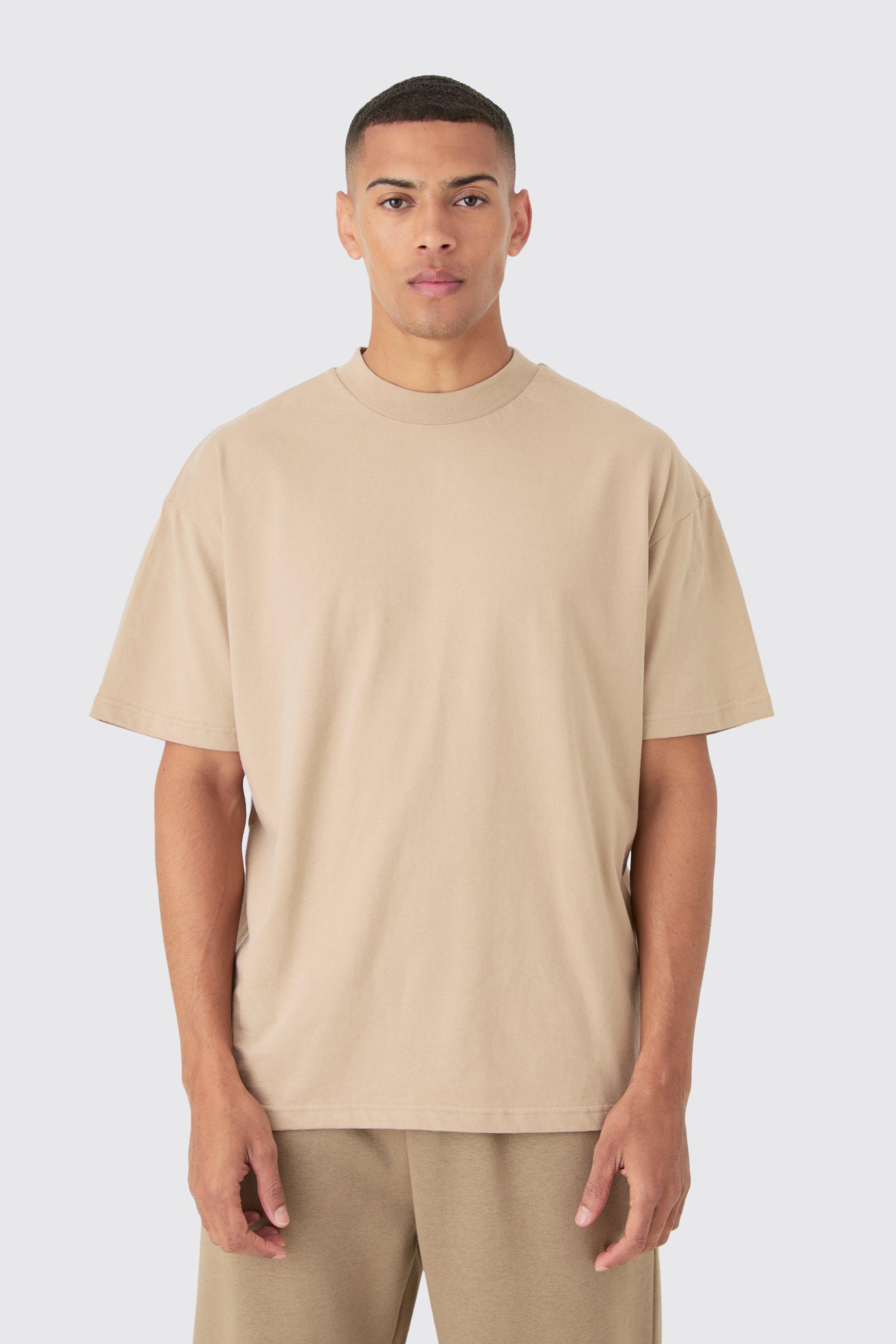 Image of Oversized Extended Neck Heavy T-shirt, Beige