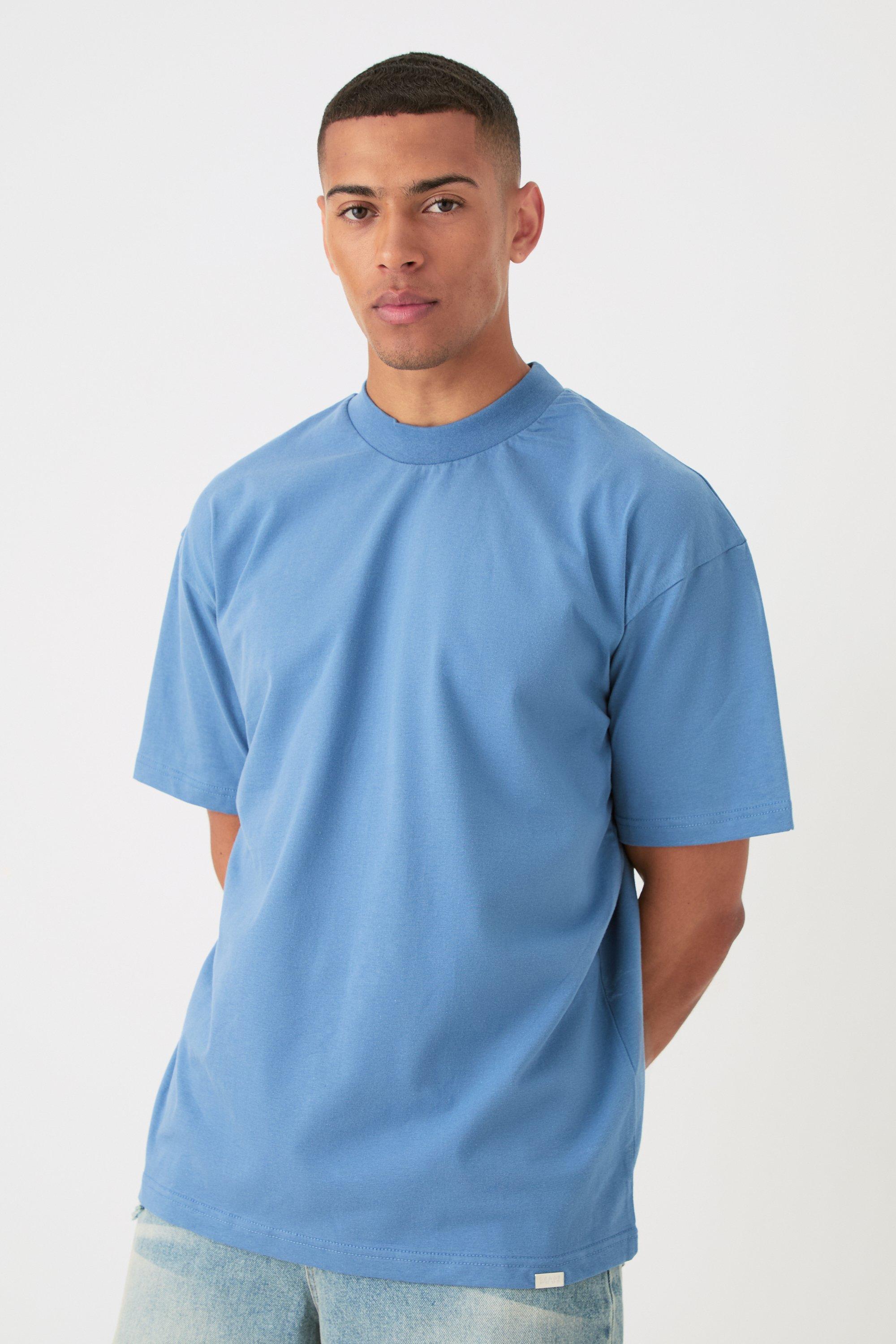 Image of Oversized Extended Neck Heavy T-shirt, Azzurro