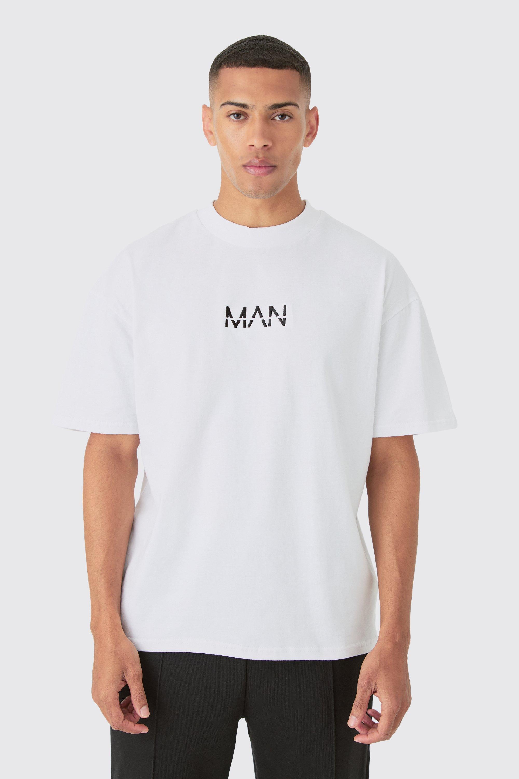 Mens White Man Dash Oversized Heavyweight T-shirt, White