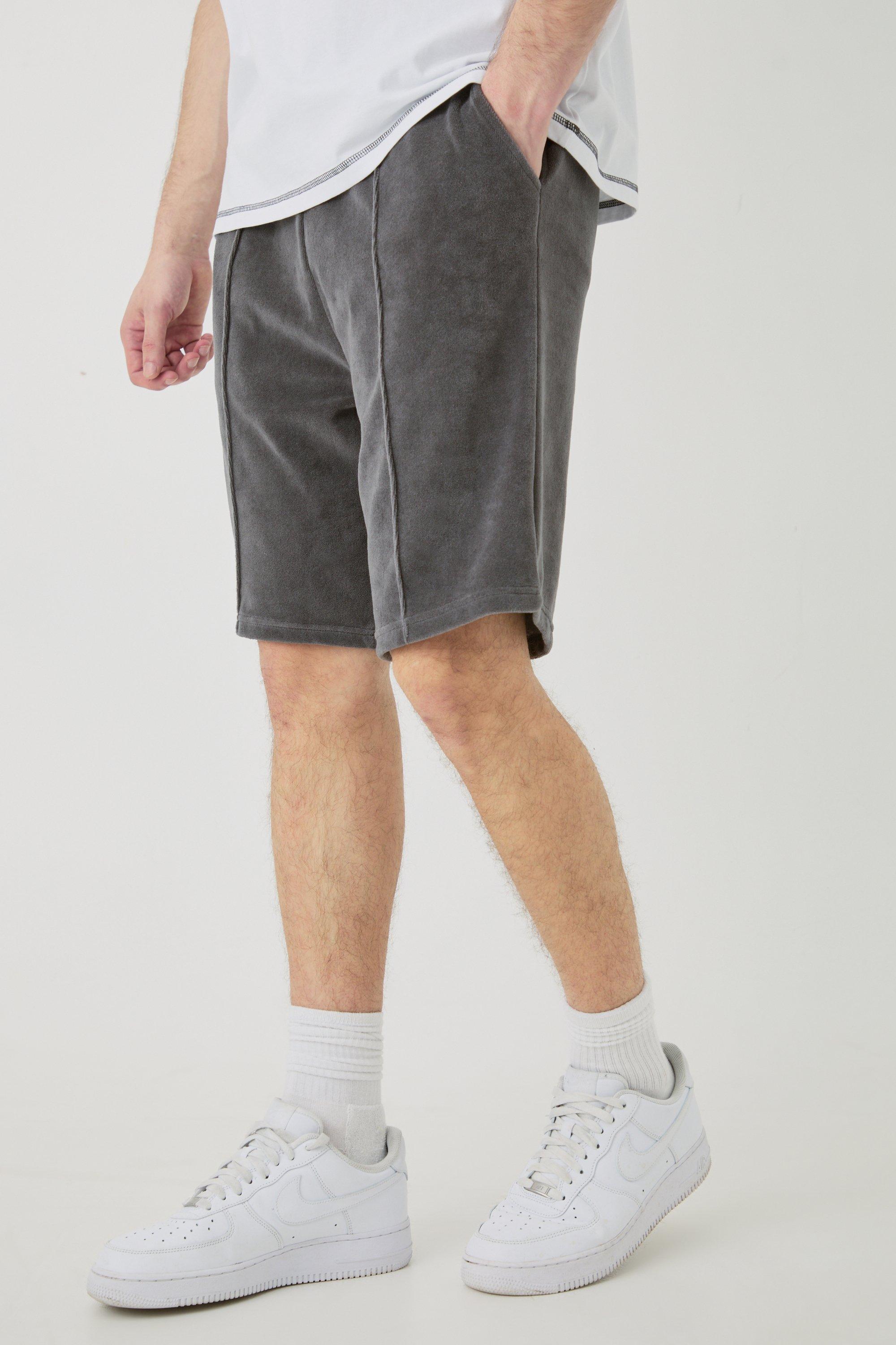 Image of Pantaloncini Tall in velours con vita elasticizzata e nervature, Grigio