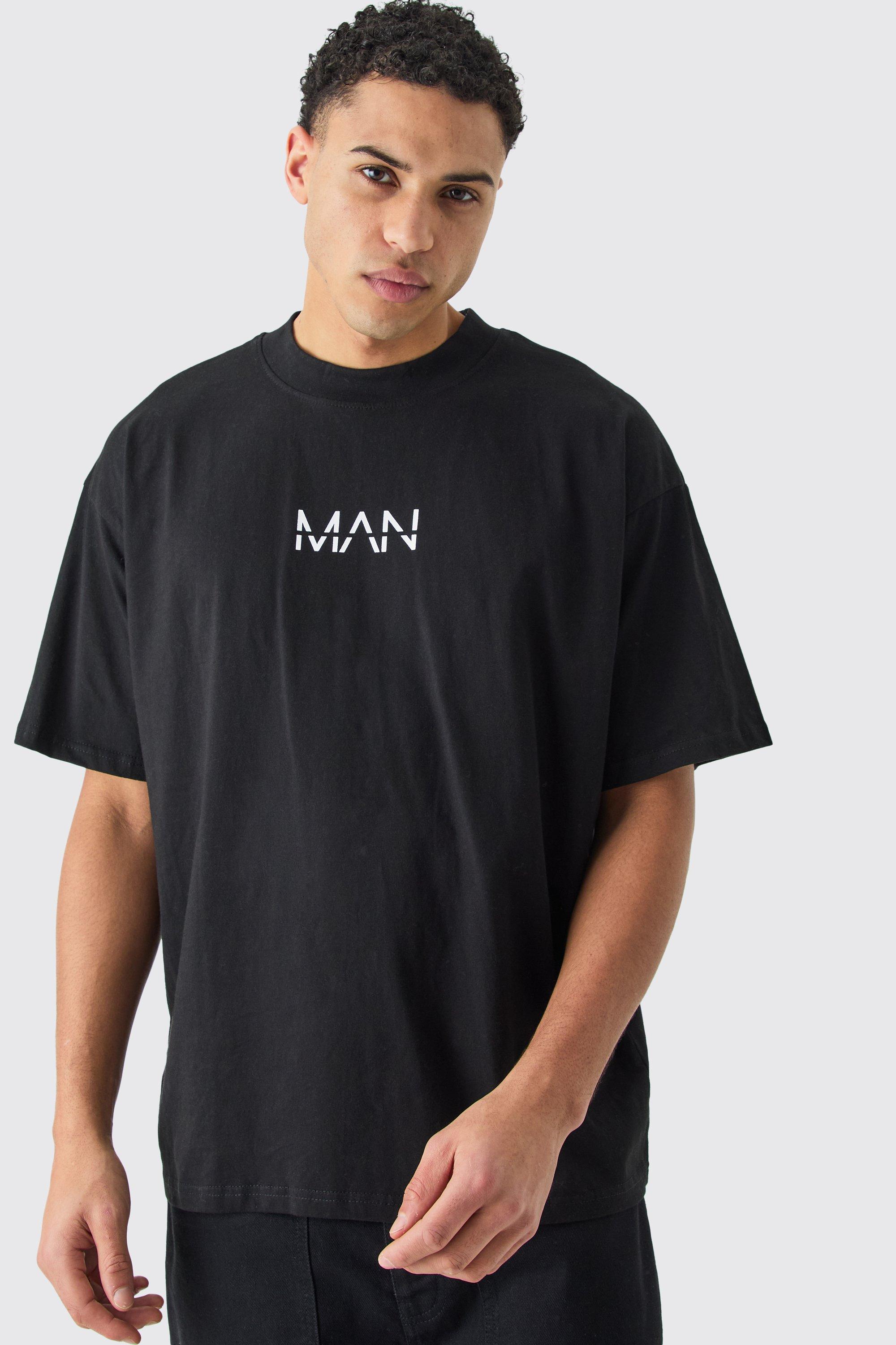 Mens Black Man Dash Oversized Basic Extended Neck T-shirt, Black