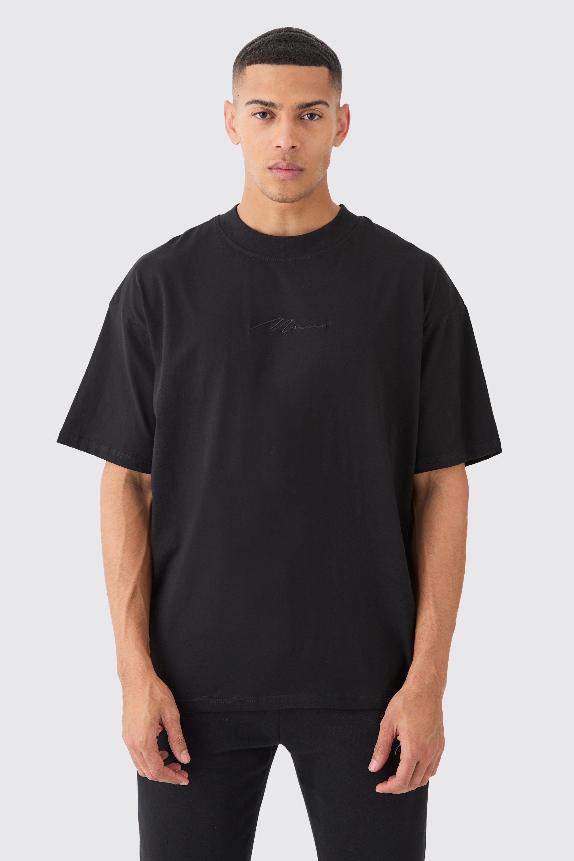 Image of Man Signature Oversized Basic Extended Neck T-shirt, Nero