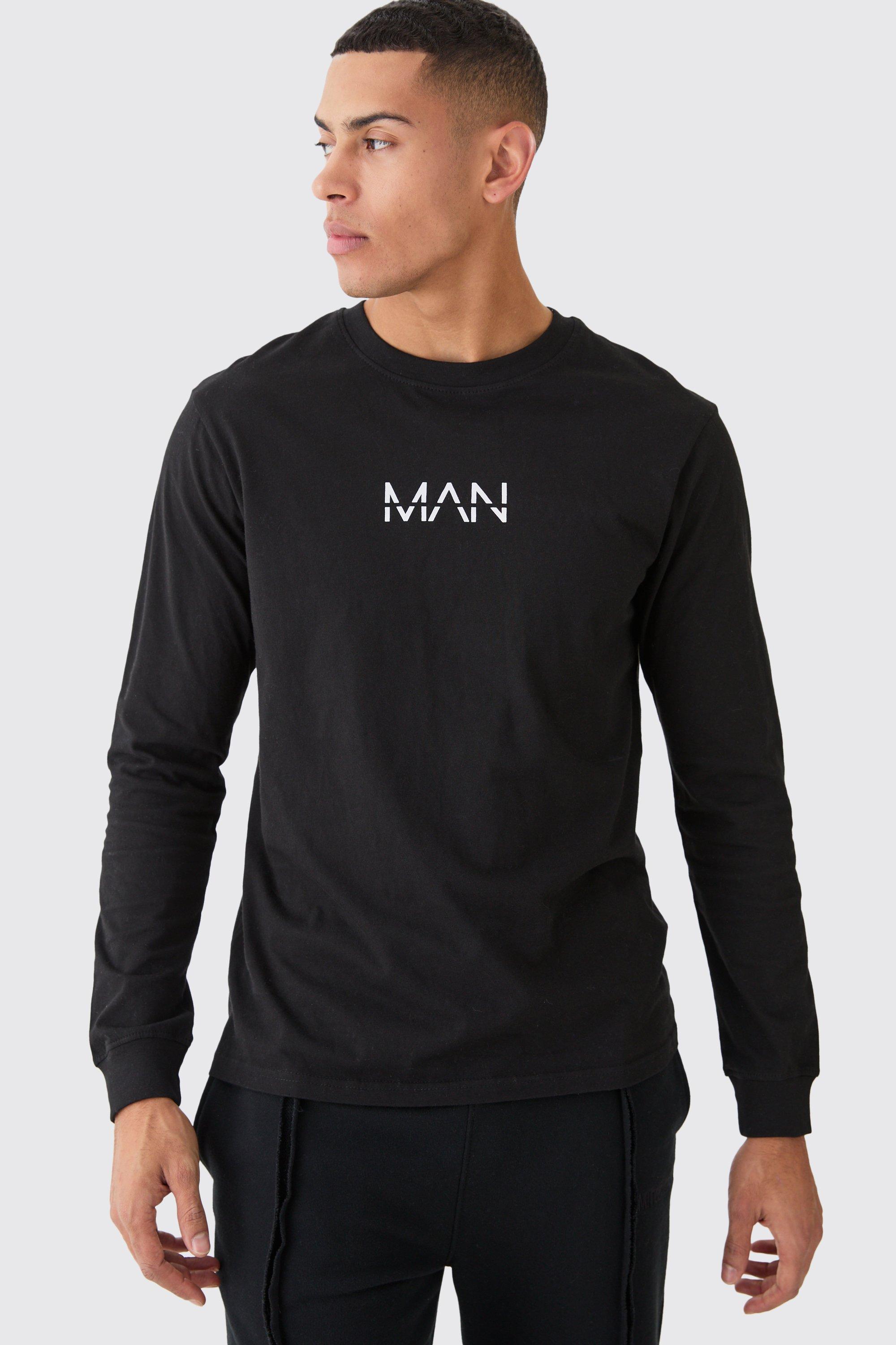 Mens Black Man Dash Basic Long Sleeve T-shirt, Black