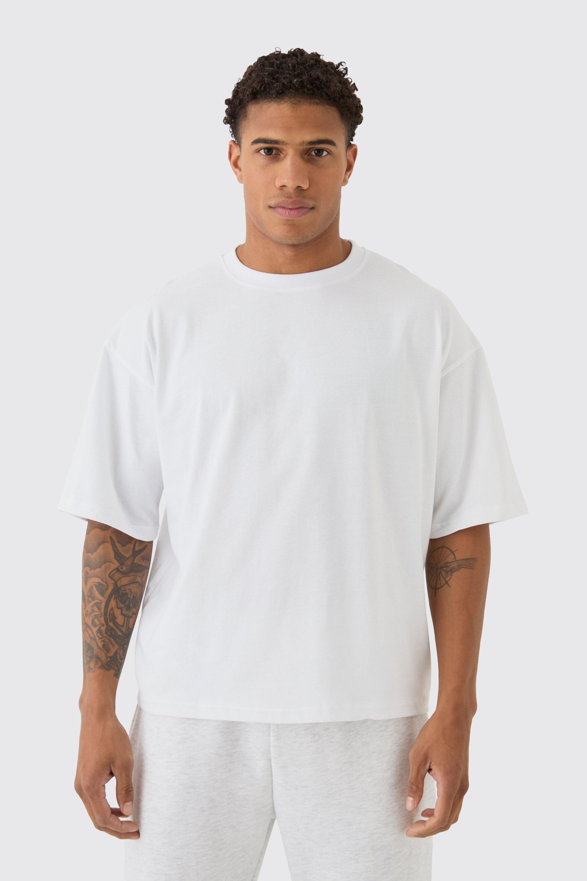 Mens White Oversized Boxy Basic T-shirt, White