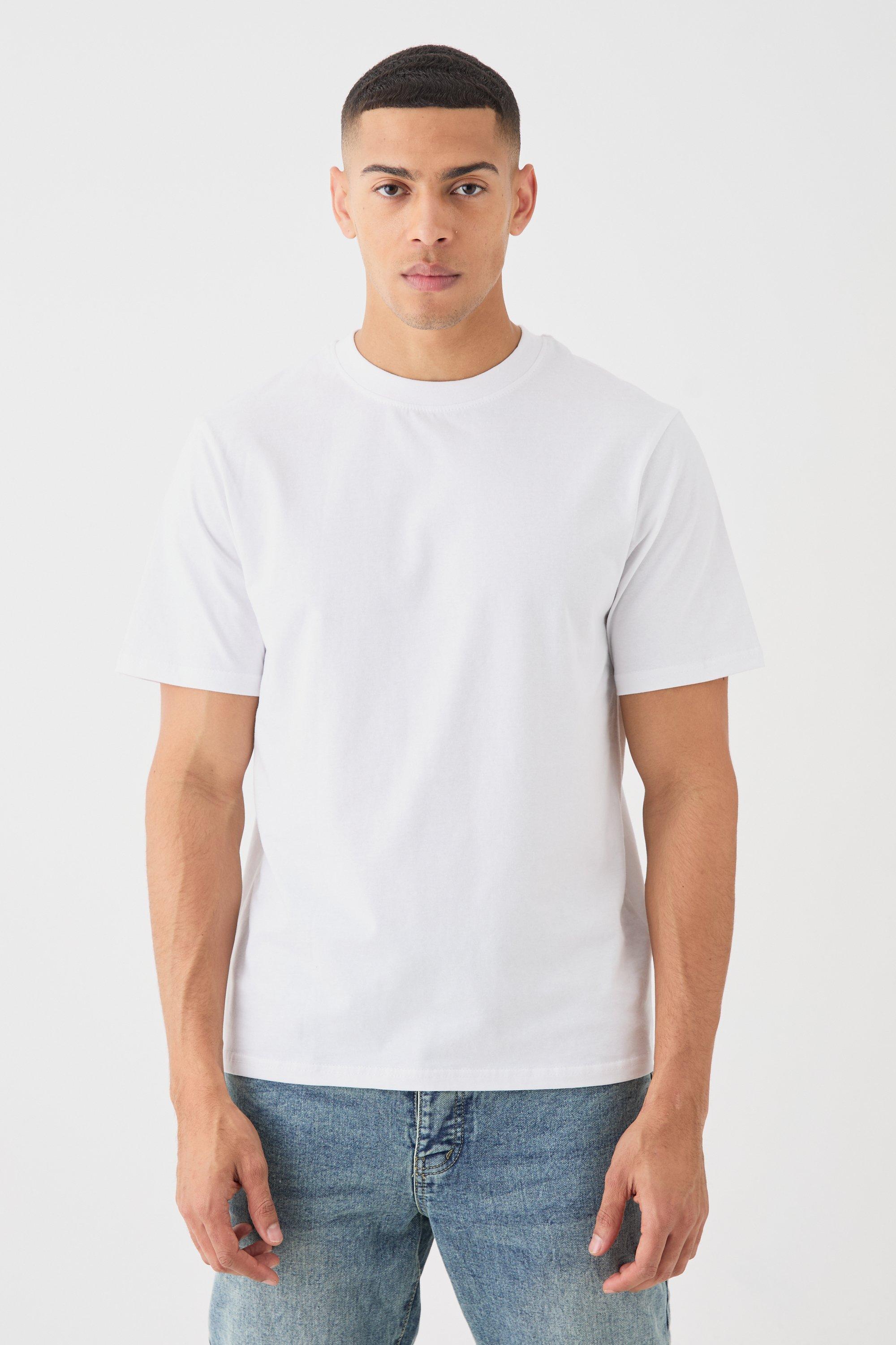 Mens White Basic Crew Neck T-shirt, White