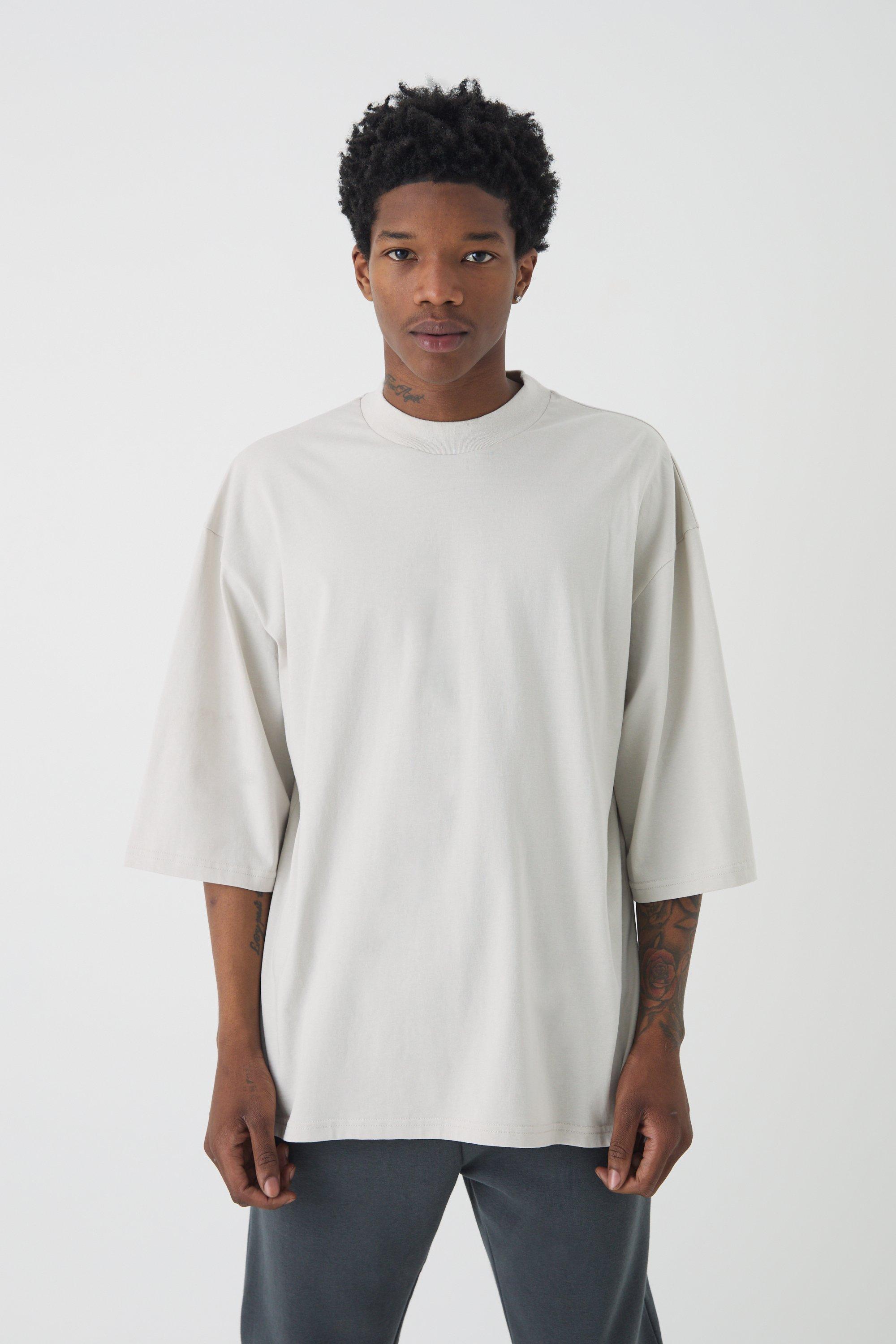 T-shirt oversize pesante con mezze maniche, Grigio