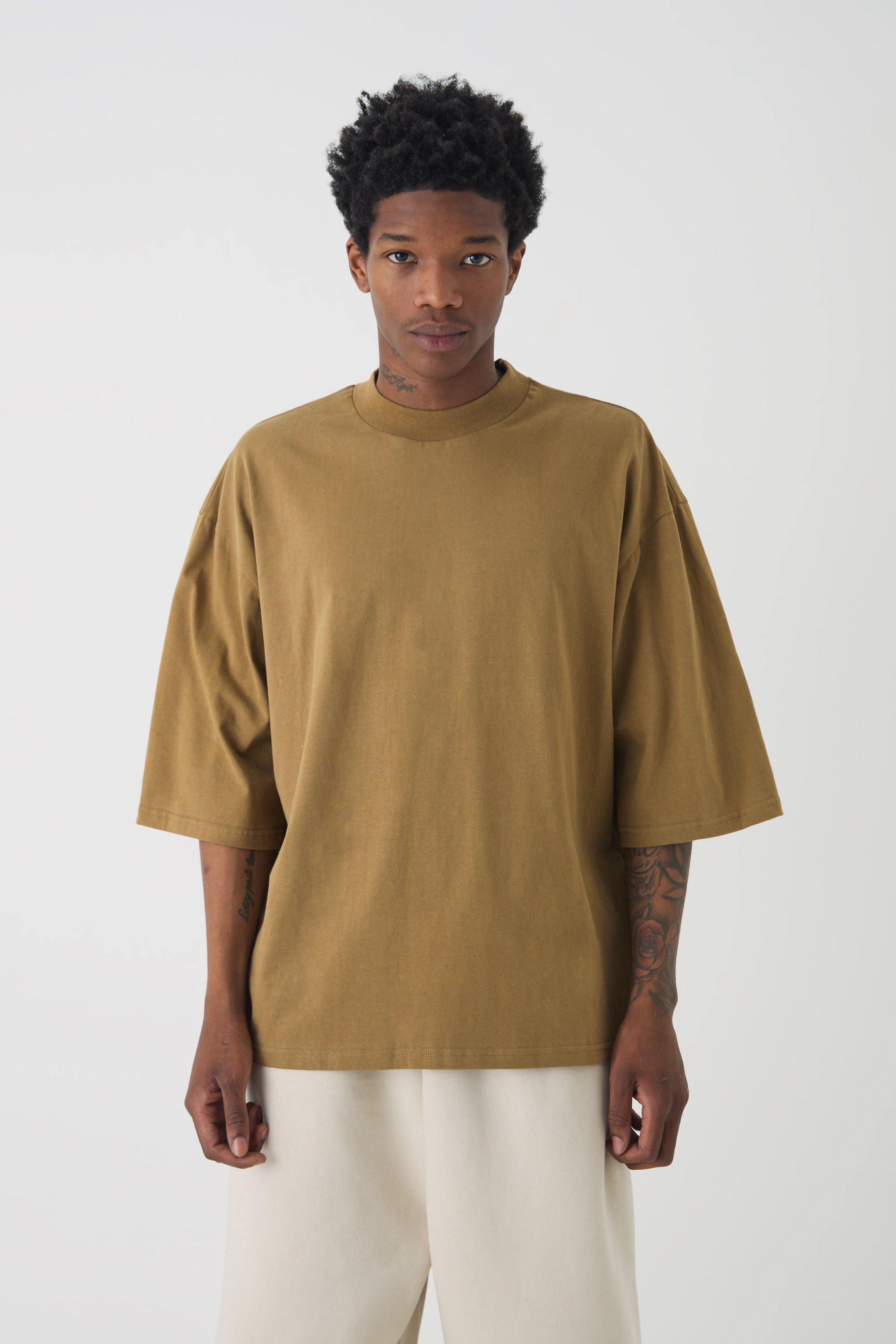 T-shirt oversize pesante con mezze maniche, Brown