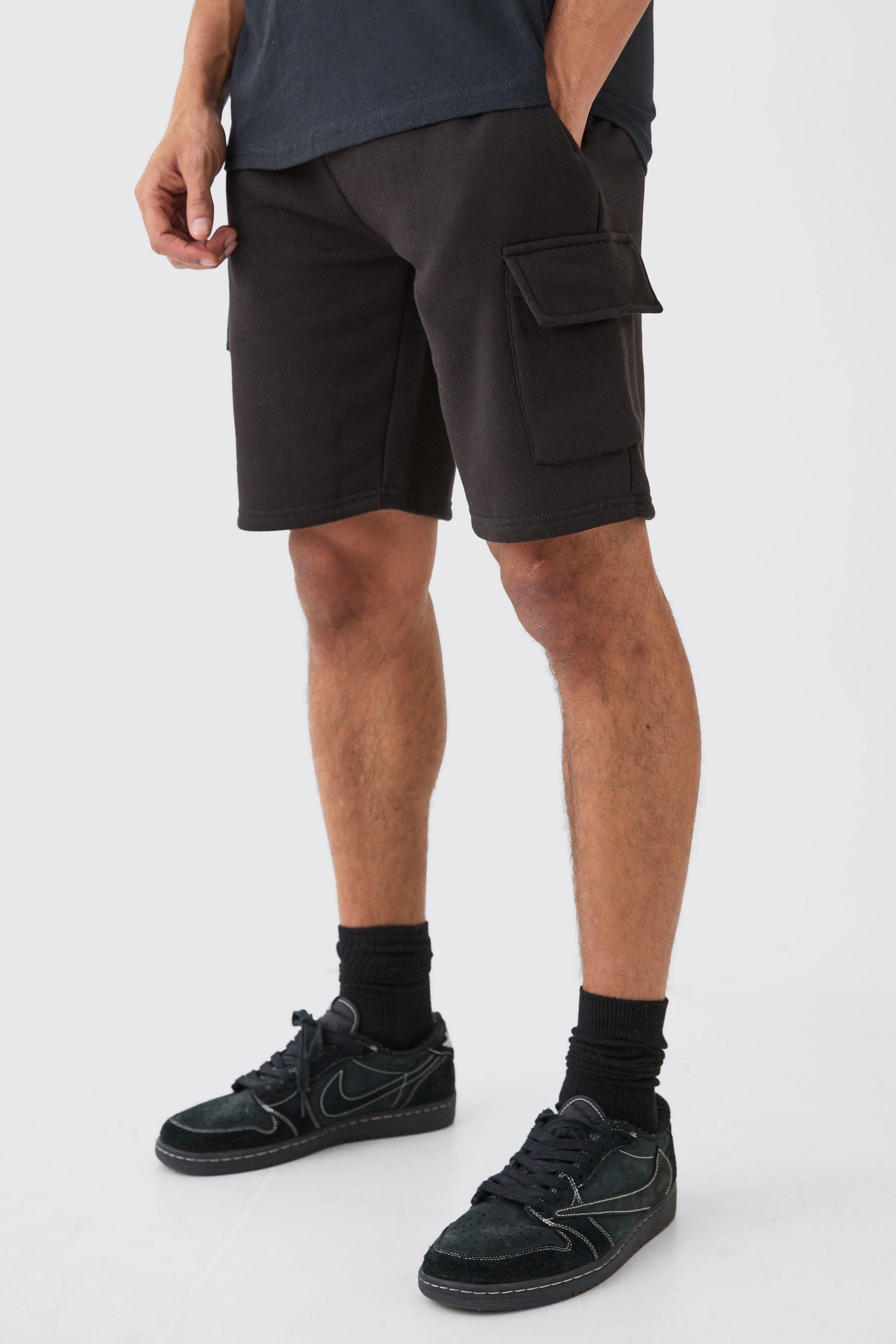 Mens Black Loose Fit Cargo Short, Black