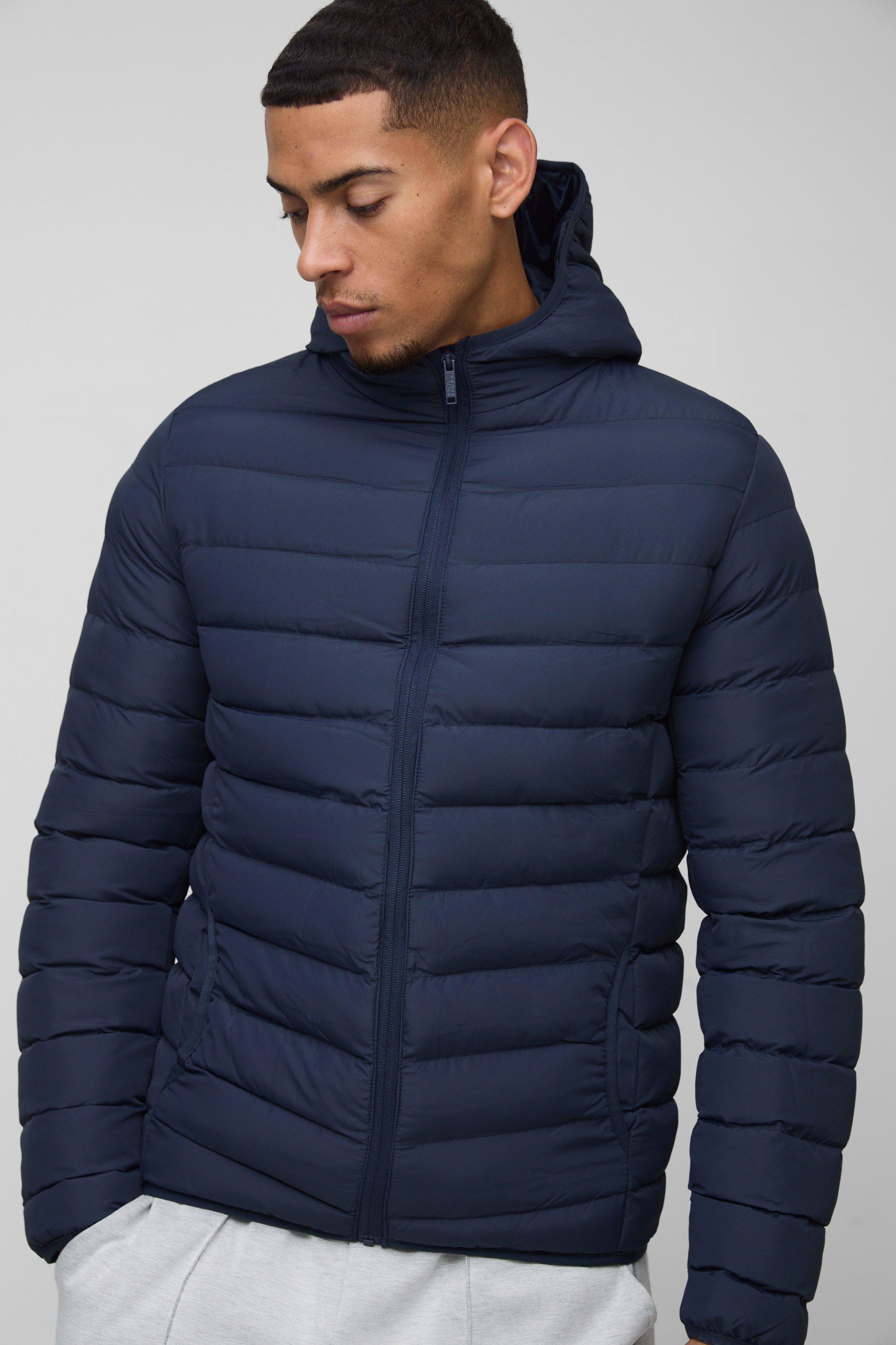 Giacca blu navy trapuntata con zip e cappuccio, Navy