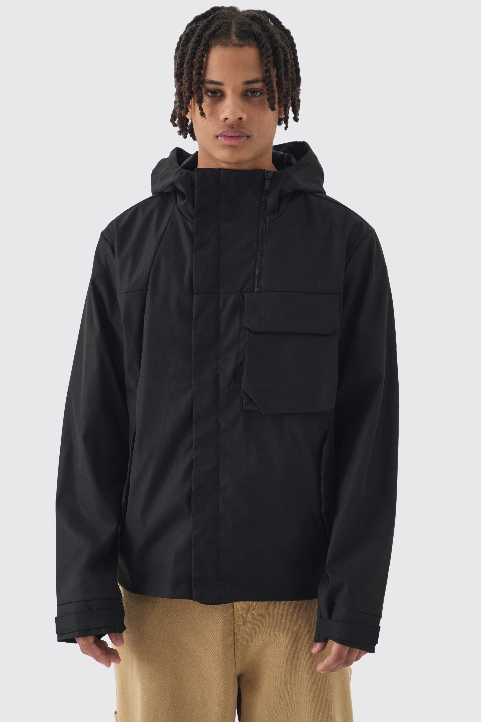 Mens Lightweight Hooded Parka In Black, Black